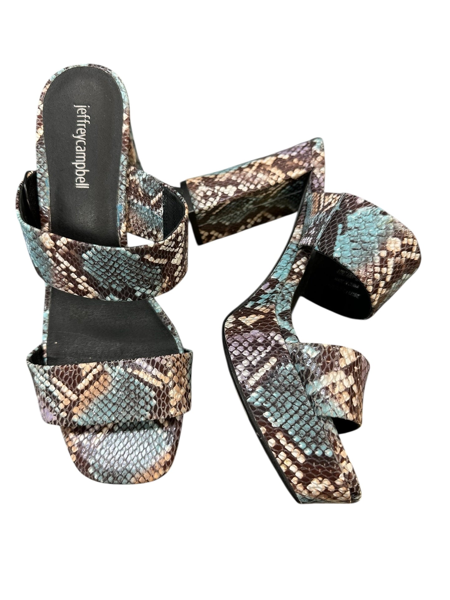 Sandals Heels Block By Jeffrey Campbell In Snakeskin Print, Size:9