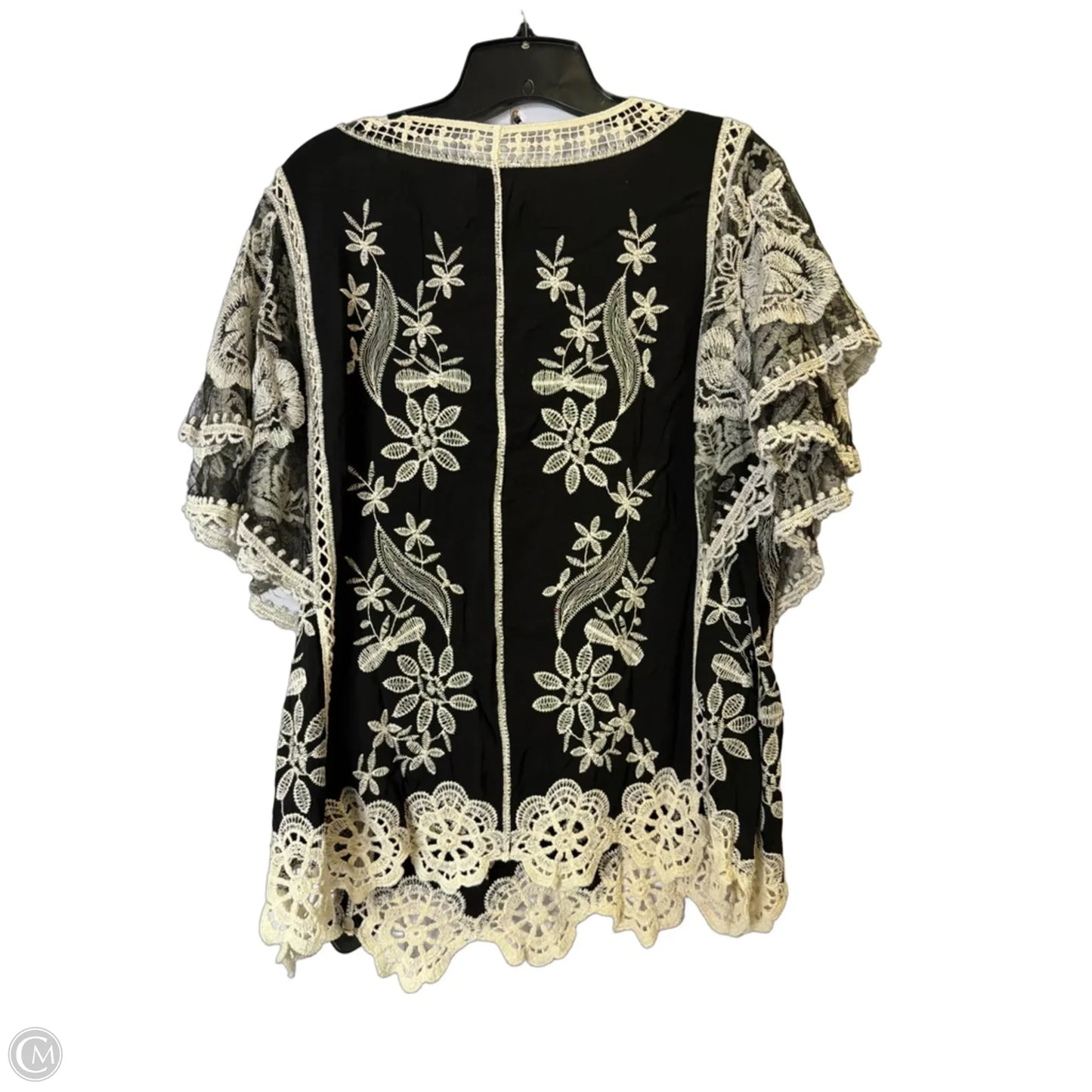 Top Short Sleeve By Ultra Pink In Black & Cream, Size: L