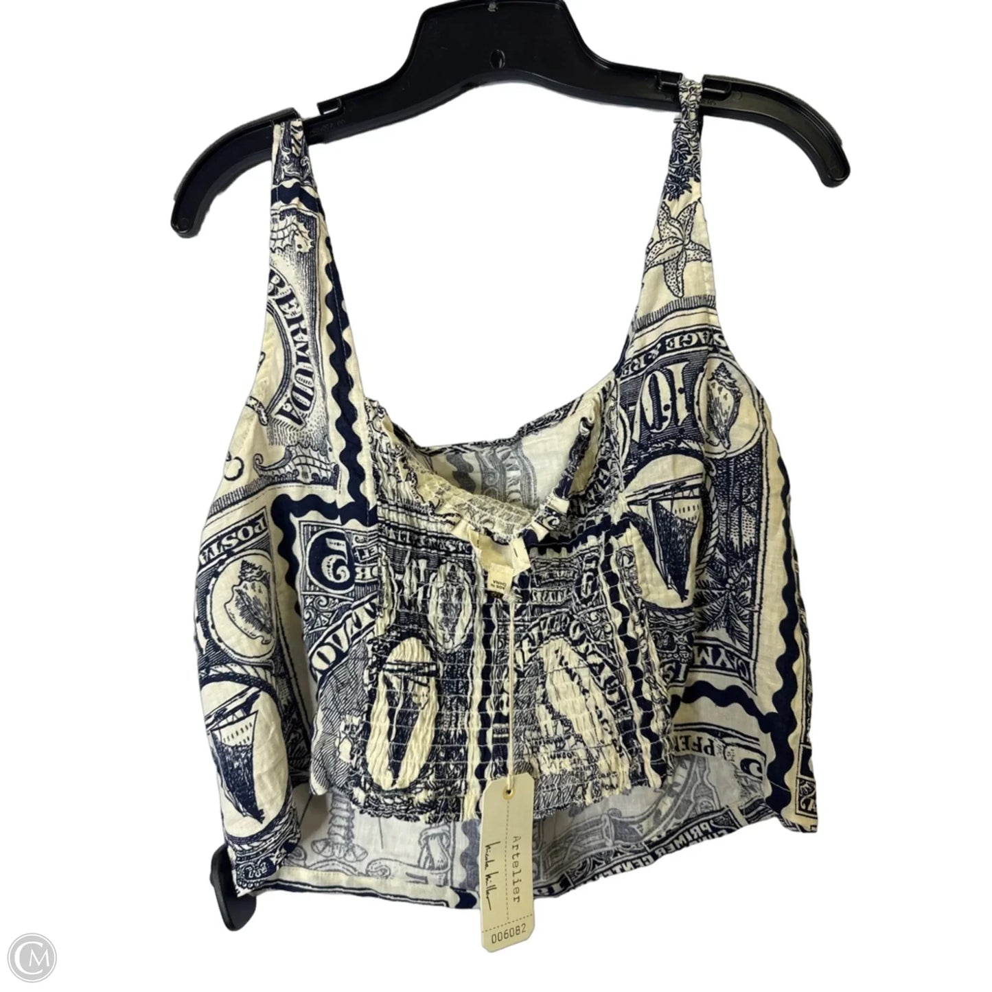 Top Sleeveless By Nicole Miller In Blue & Cream, Size: L