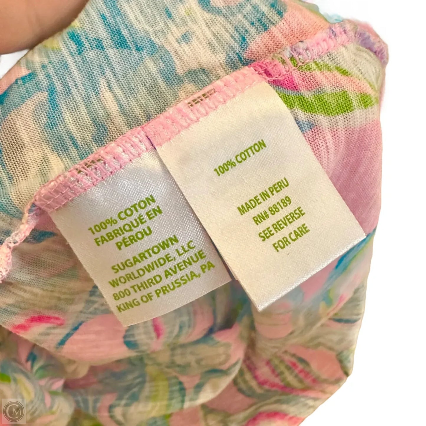 Top Short Sleeve Designer By Lilly Pulitzer In Blue & Pink, Size: Xs