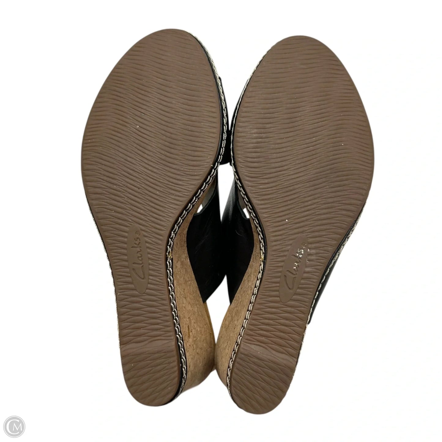 Sandals Heels Wedge By Clarks In Black & Brown, Size: 8.5