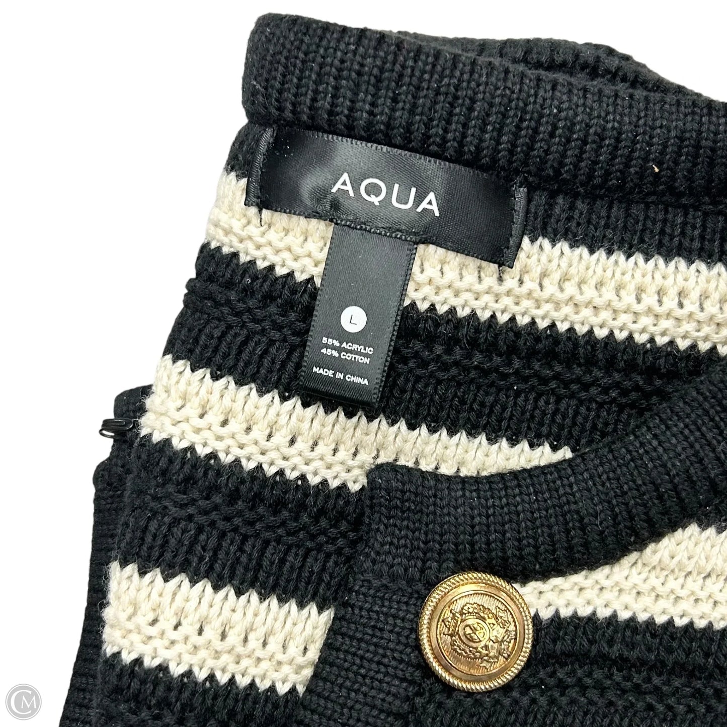 Sweater Cardigan By Aqua In Black & Cream, Size: L