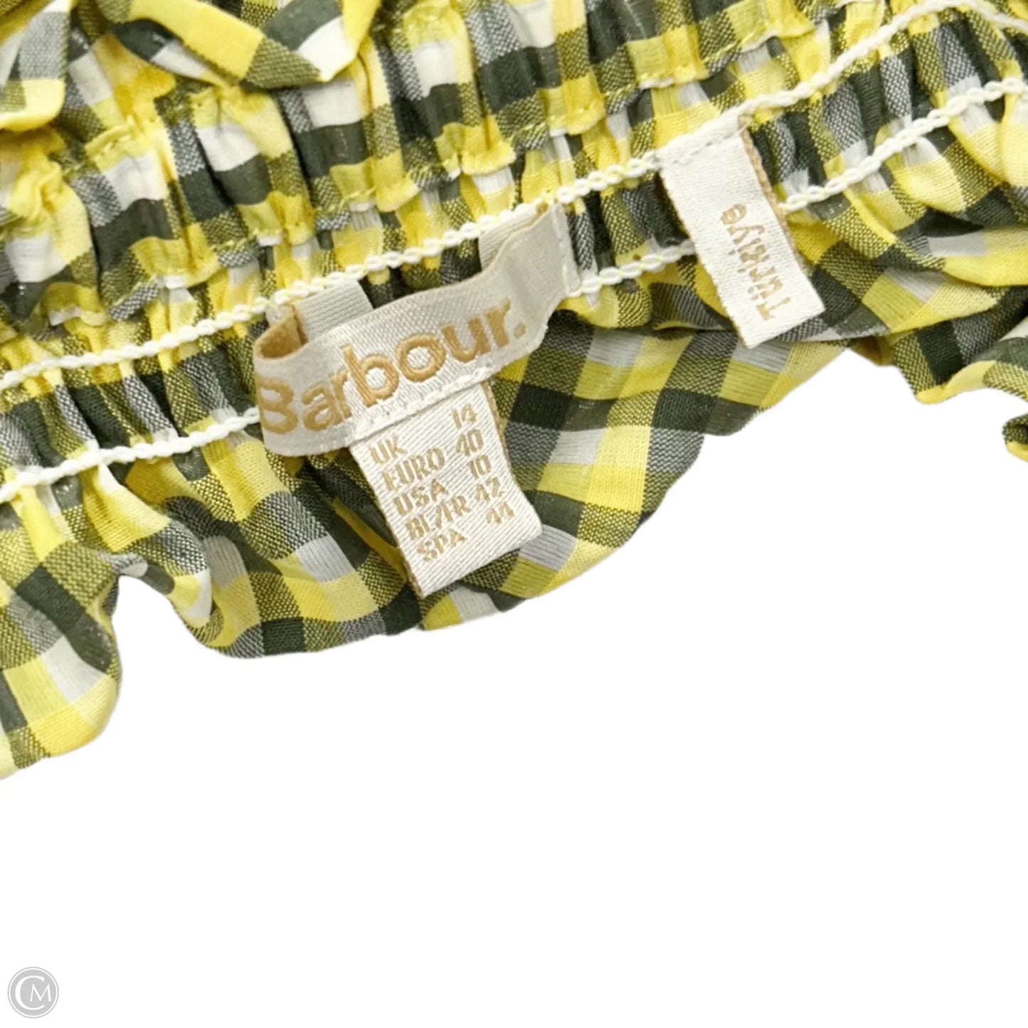 Top Sleeveless By Barbour In Grey & Yellow, Size: M