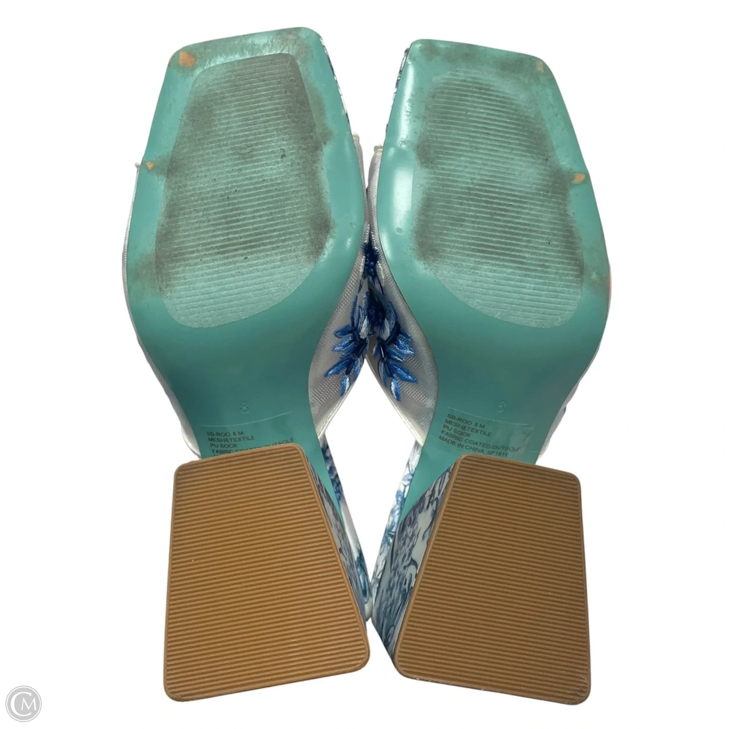 Sandals Heels Block By Betsey Johnson In Blue & White, Size: 8