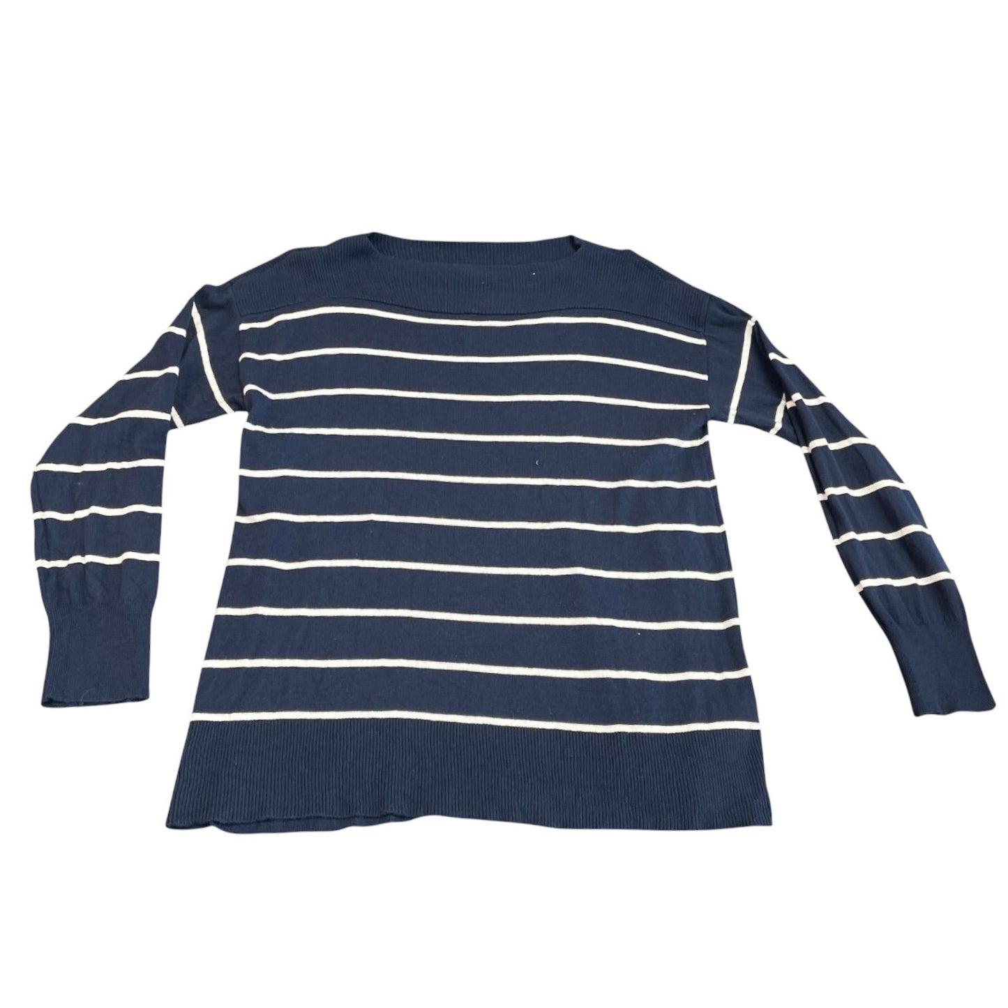 Top Long Sleeve By Chaps In Blue & White, Size: L