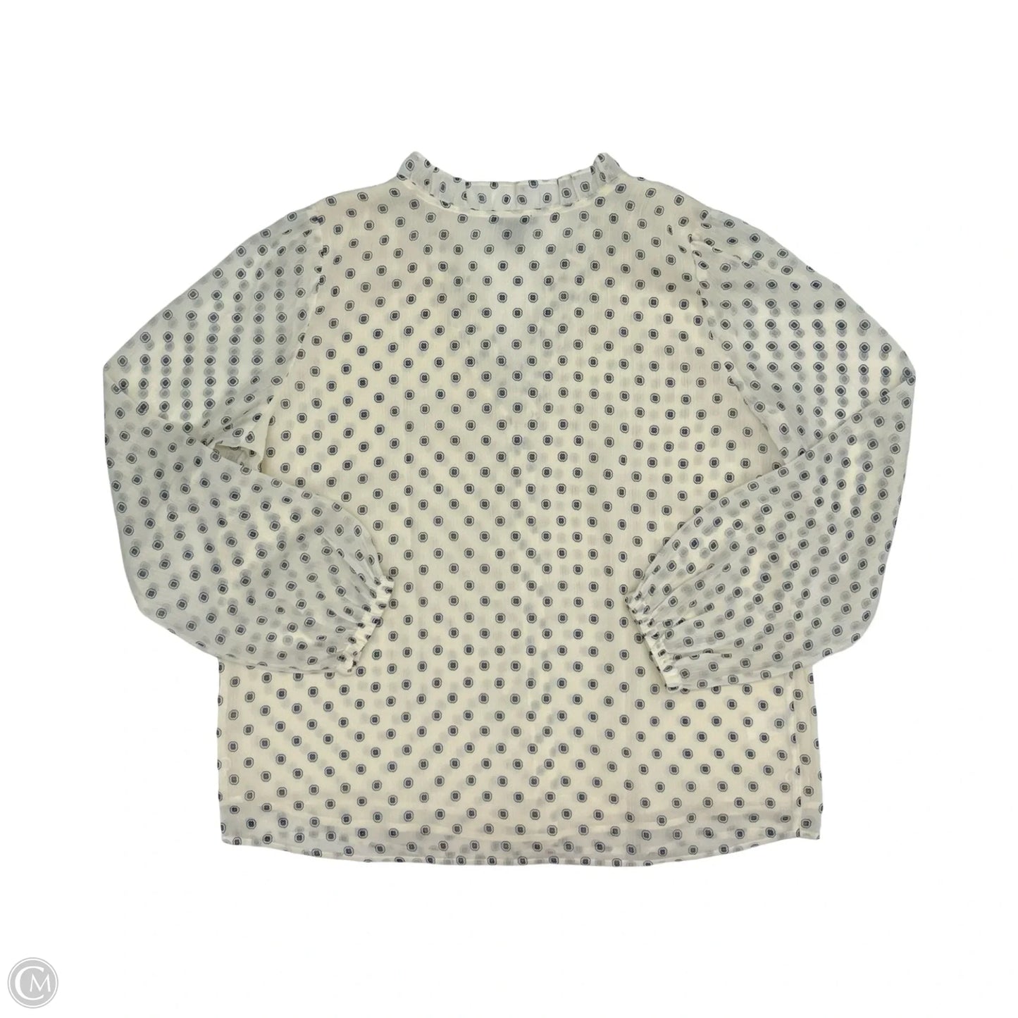Blouse Long Sleeve By Ann Taylor In Blue & Cream, Size: L