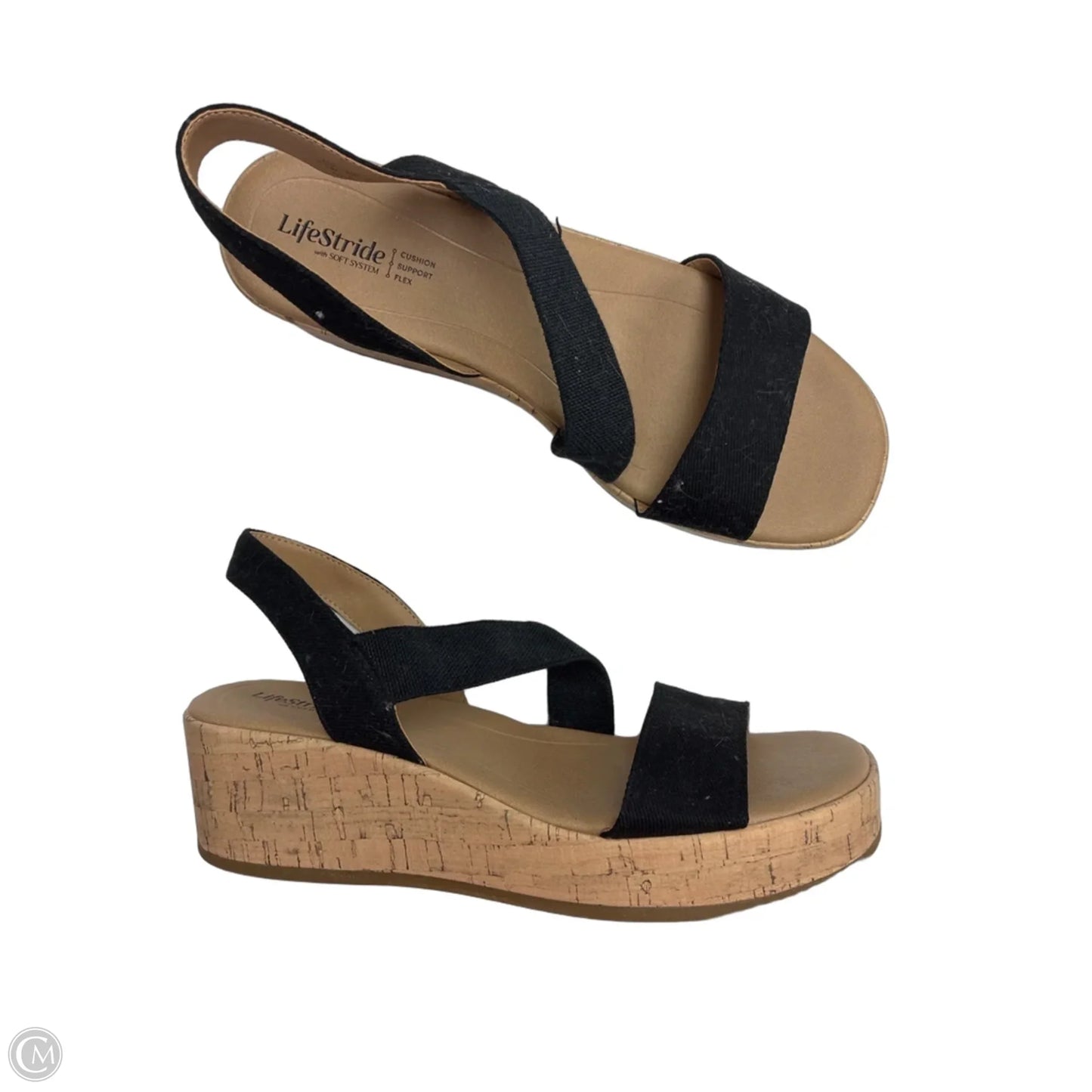 Sandals Heels Wedge By Life Stride In Black, Size: 9.5