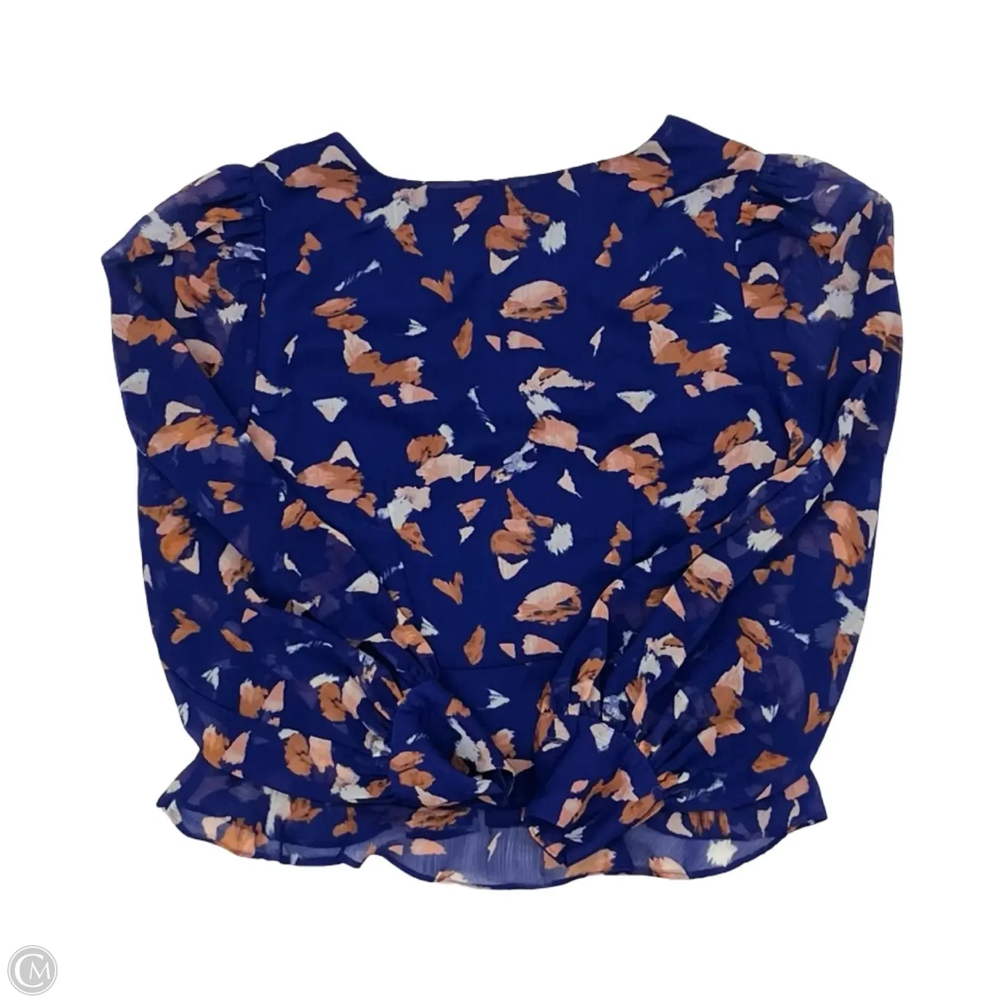 Blouse Long Sleeve By Nine West In Blue & Brown, Size: Xsp