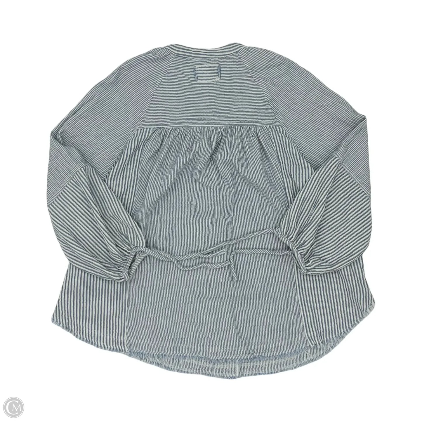 Blouse Long Sleeve By Aerie In Blue & White, Size: L