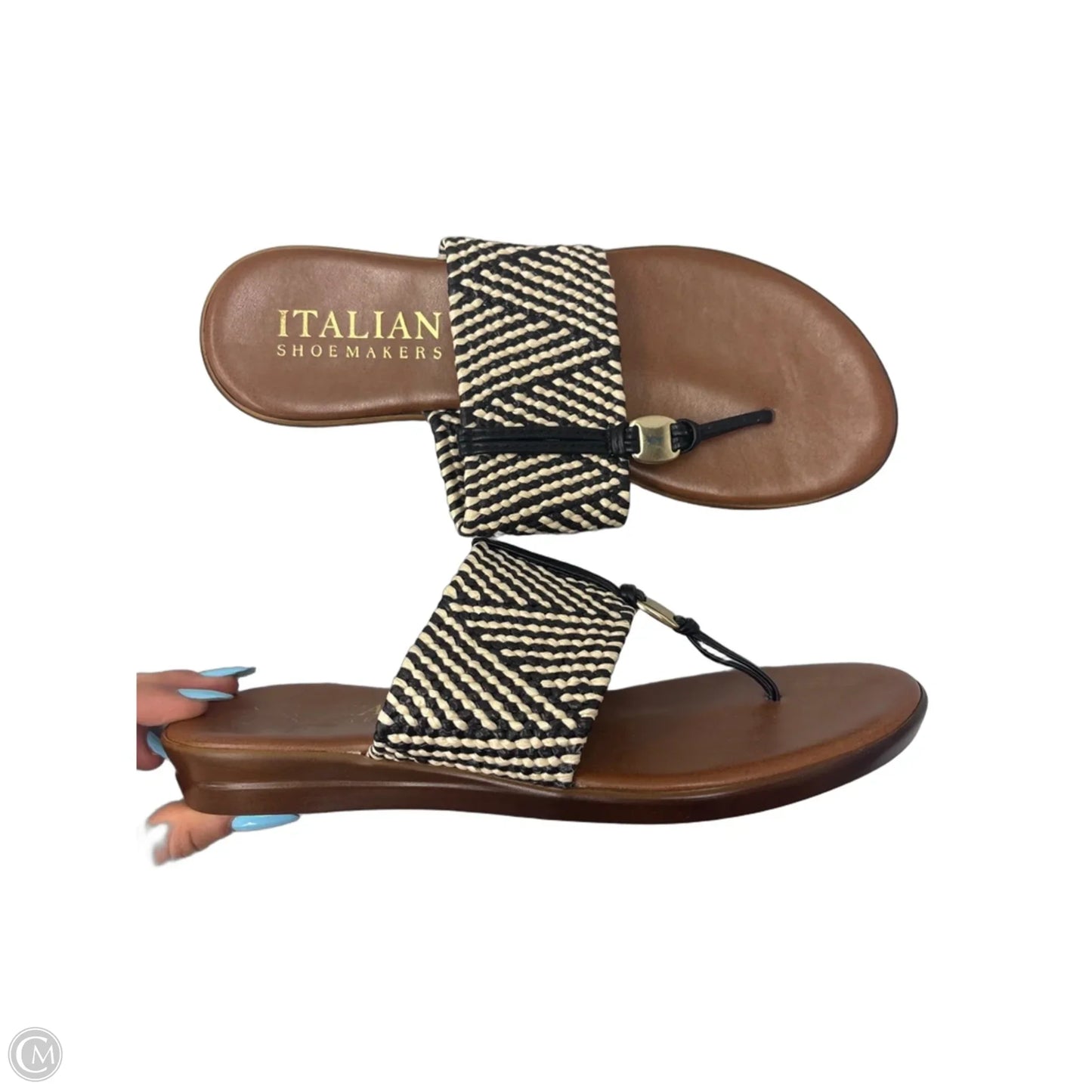 Sandals Flats By Italian Shoemakers In Black & Cream, Size: 7