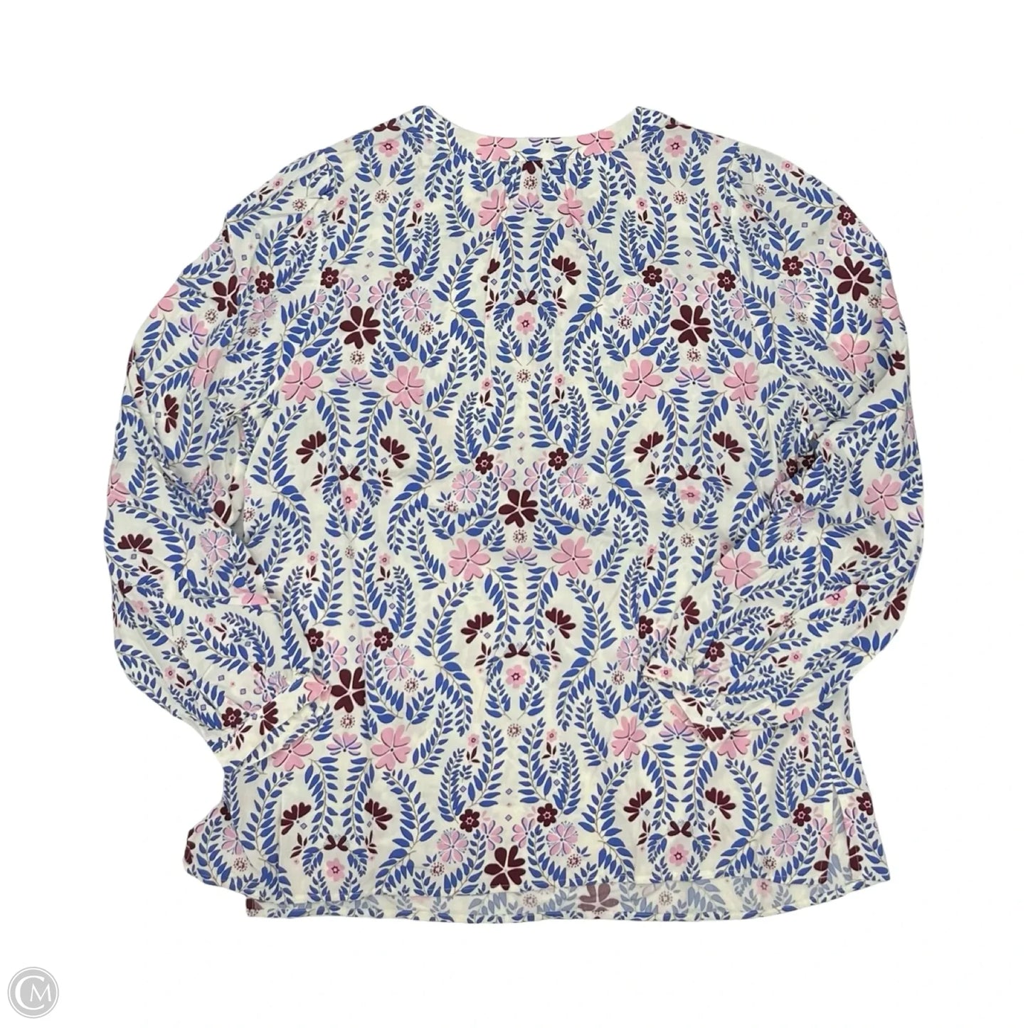 Blouse Long Sleeve By Talbots In Blue & White, Size: L
