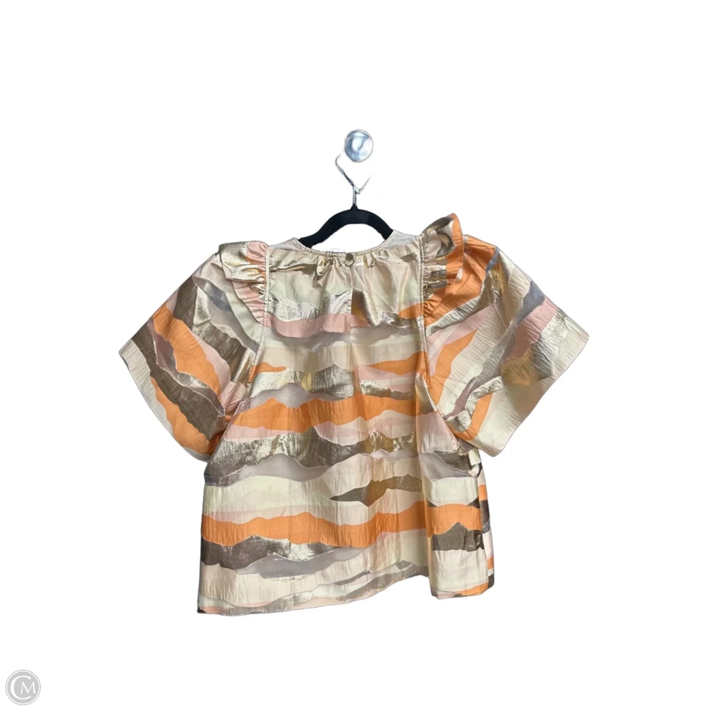 Blouse Short Sleeve By Marie Oliver In Cream & Orange, Size: S
