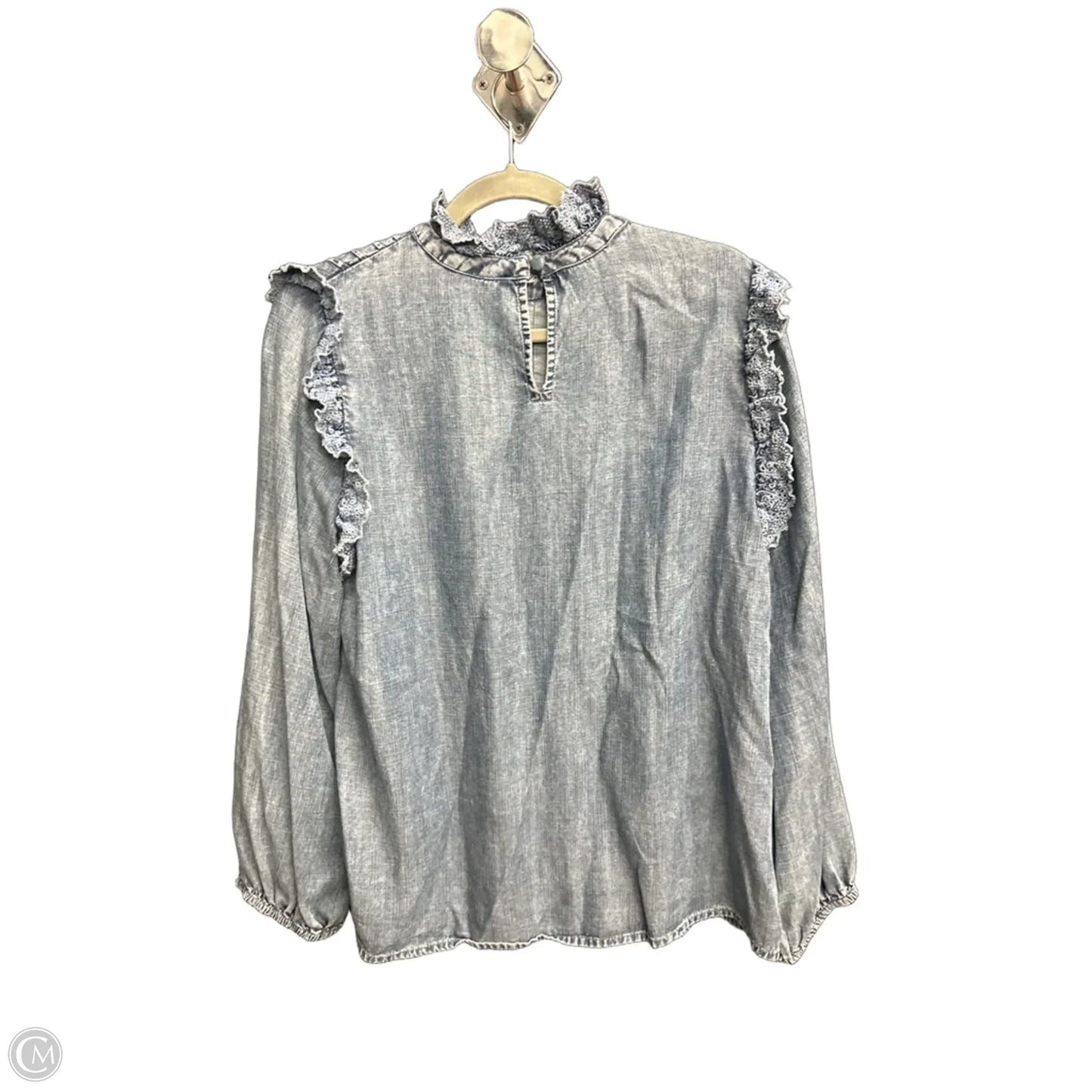 Blouse Long Sleeve By Ivy Jane In Blue Denim, Size: M