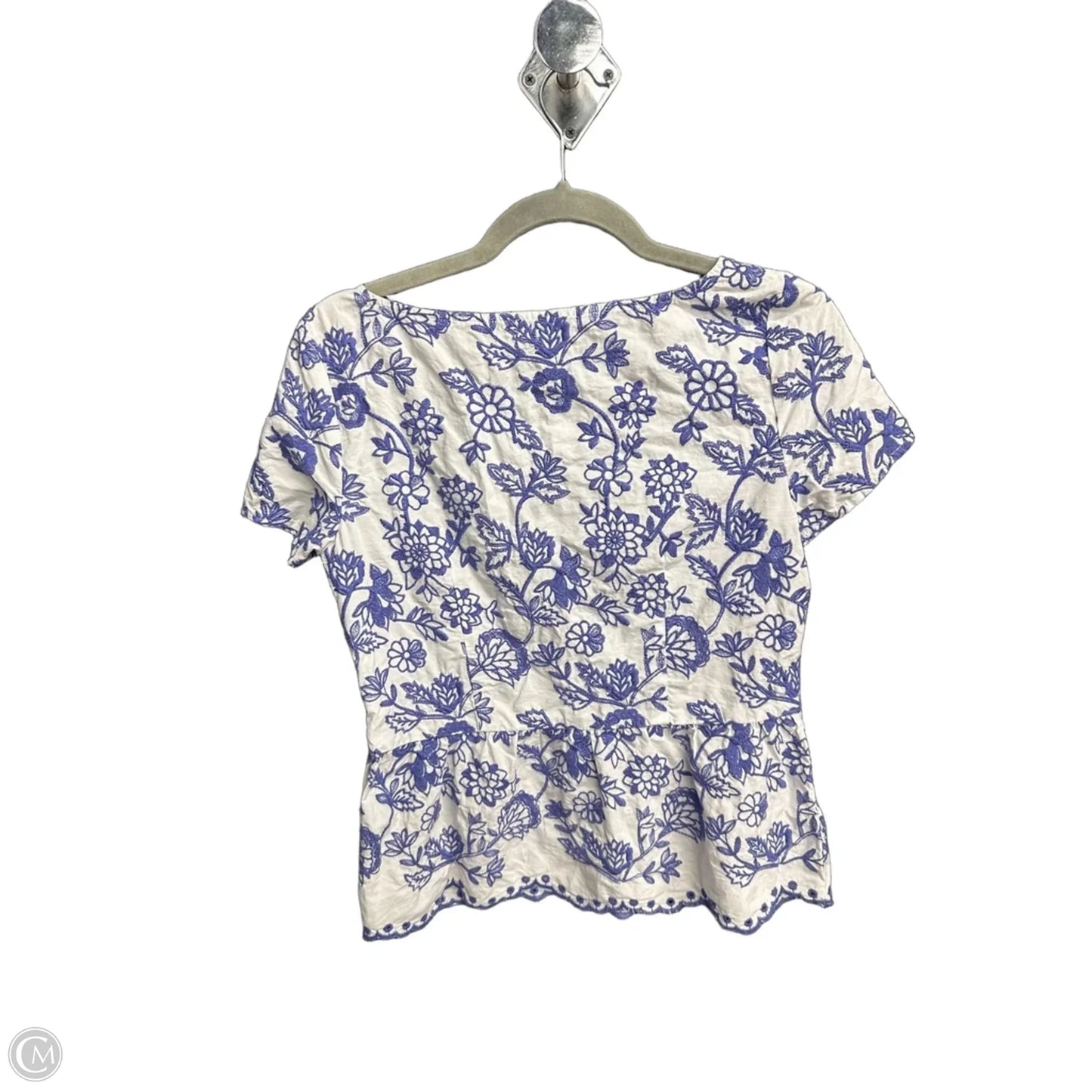 Blouse Short Sleeve By Talbots In Blue & White, Size: Xs