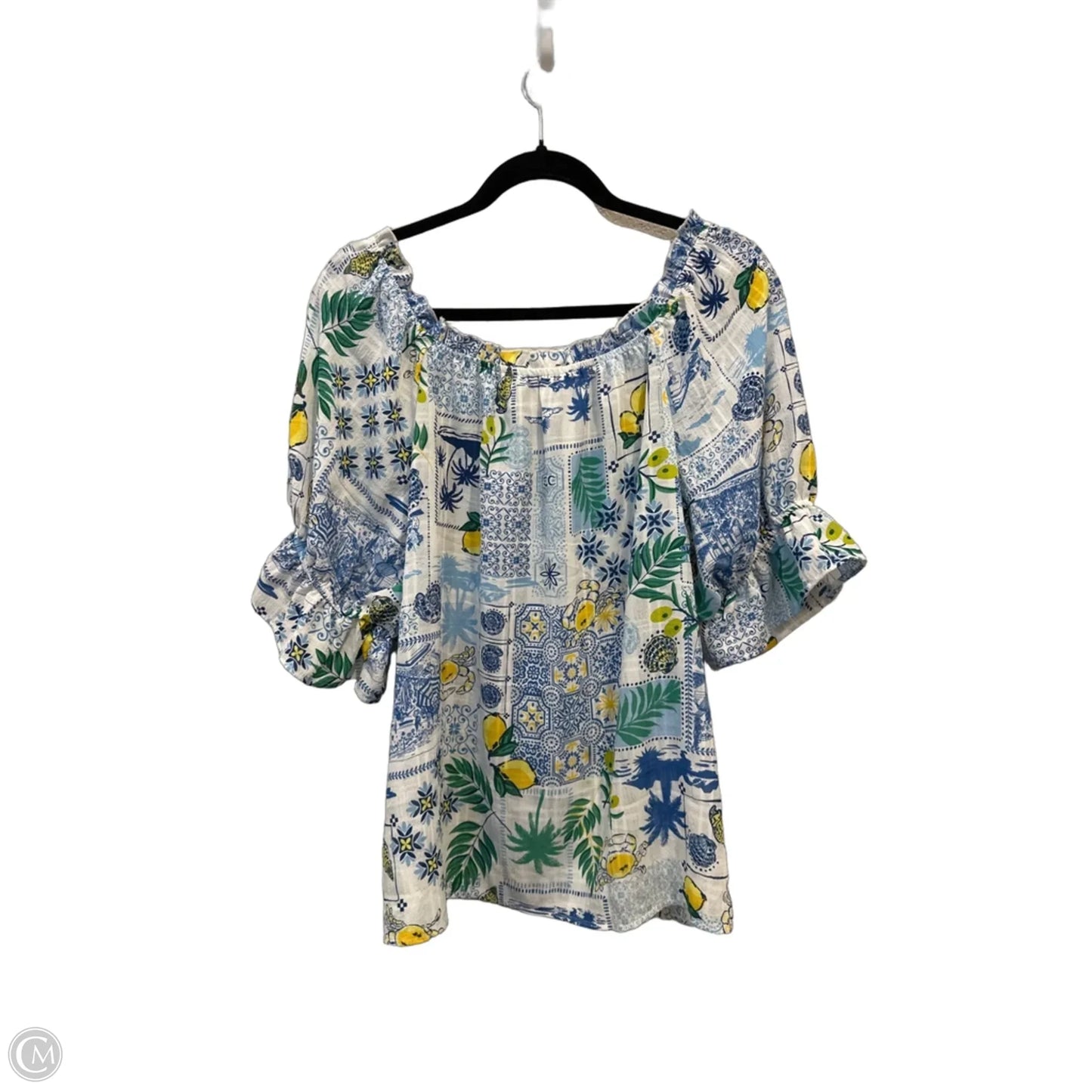 Top Short Sleeve By Clothes Mentor In Blue & Yellow, Size: 2x