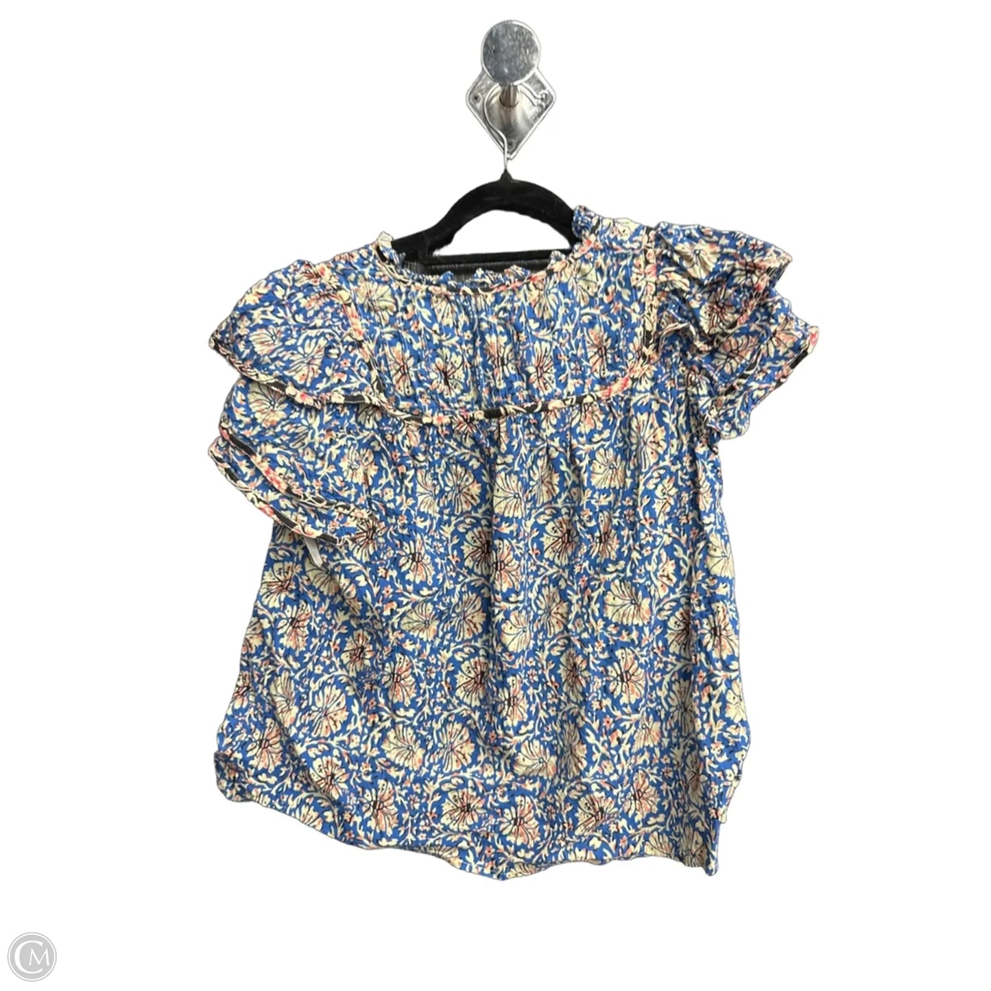 Blouse 3/4 Sleeve By Thml In Blue & Cream, Size: Xs