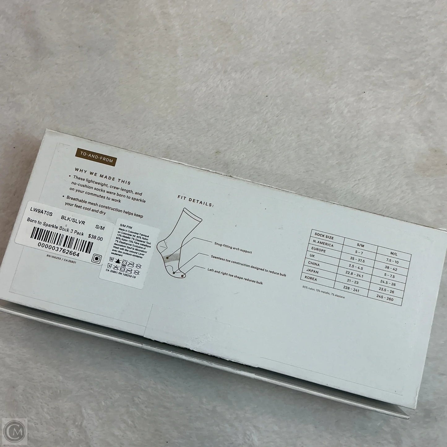 Socks By Lululemon In Black & Silver, Size: 0