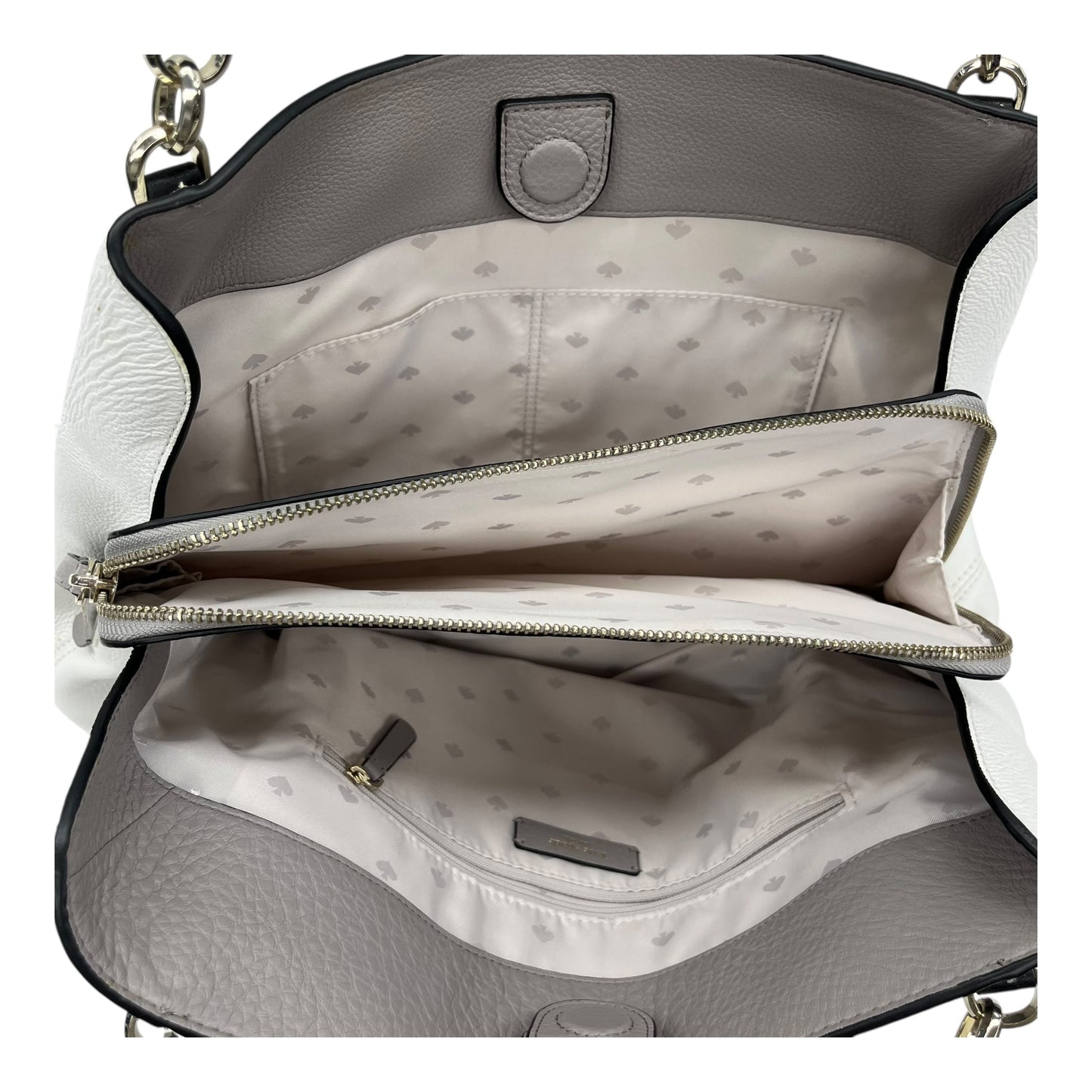 Handbag Designer By Kate Spade In Grey & White, Size:Medium