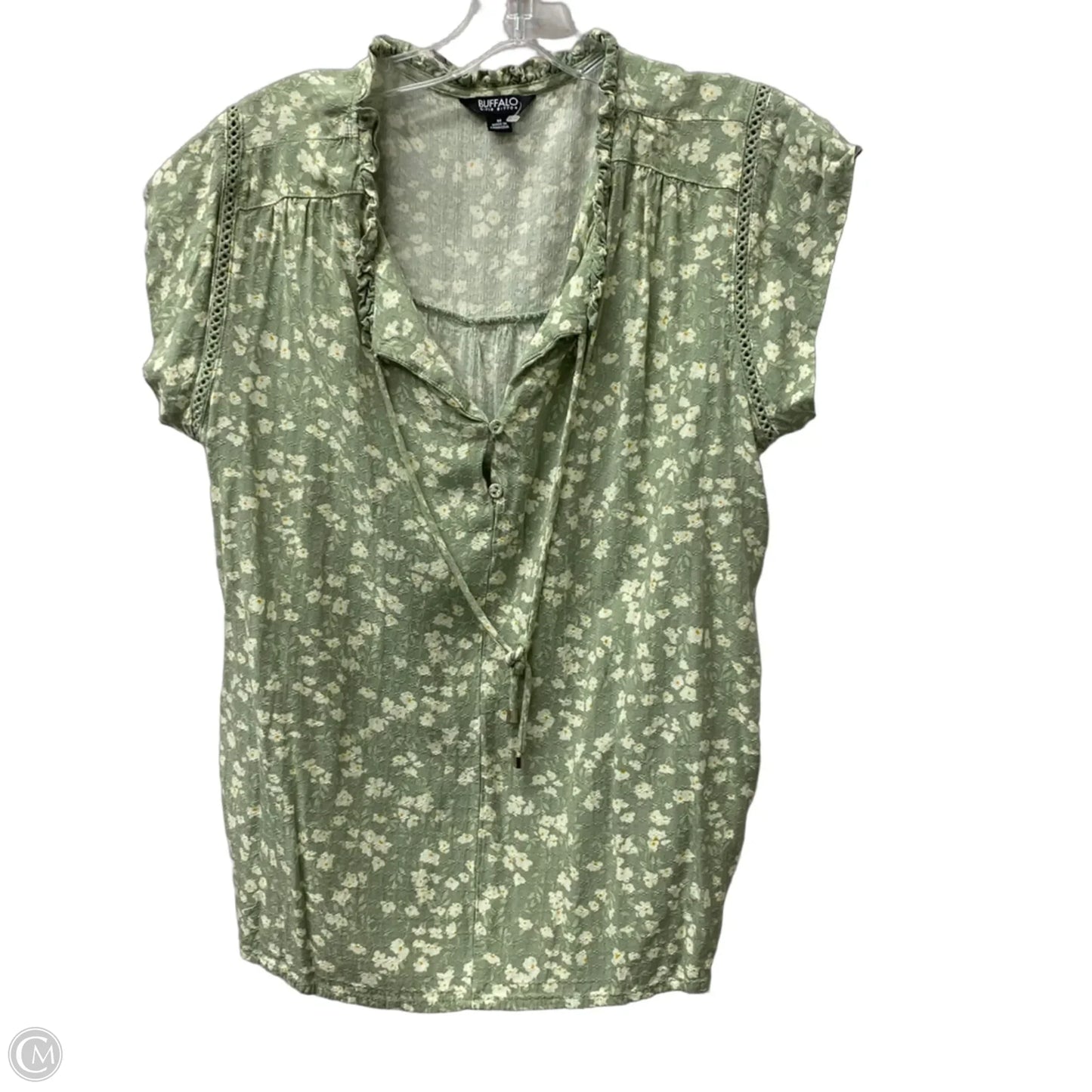 Top Short Sleeve By Buffalo David Bitton In Green & White, Size: M
