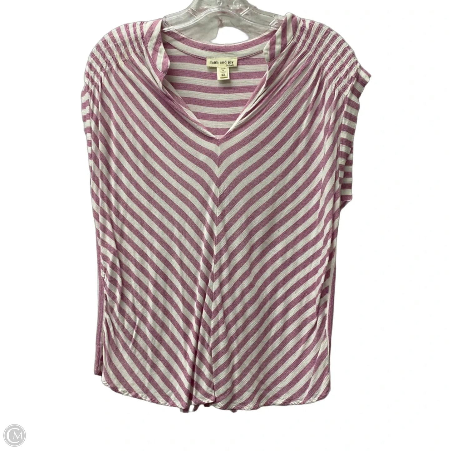 Top Short Sleeve By Faith And Joy In Pink & White, Size: 2x