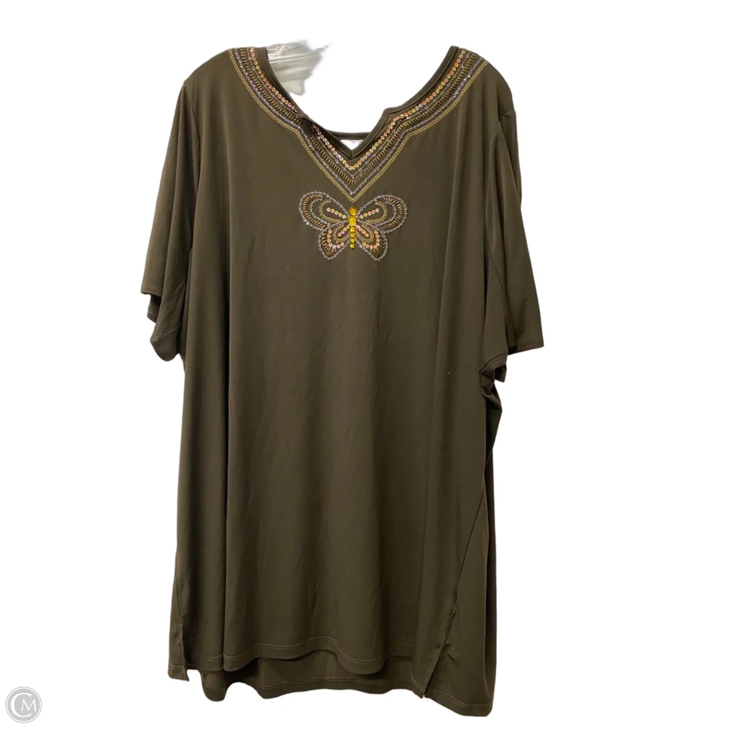Top Short Sleeve By Quaker Factory In Brown, Size: 3x