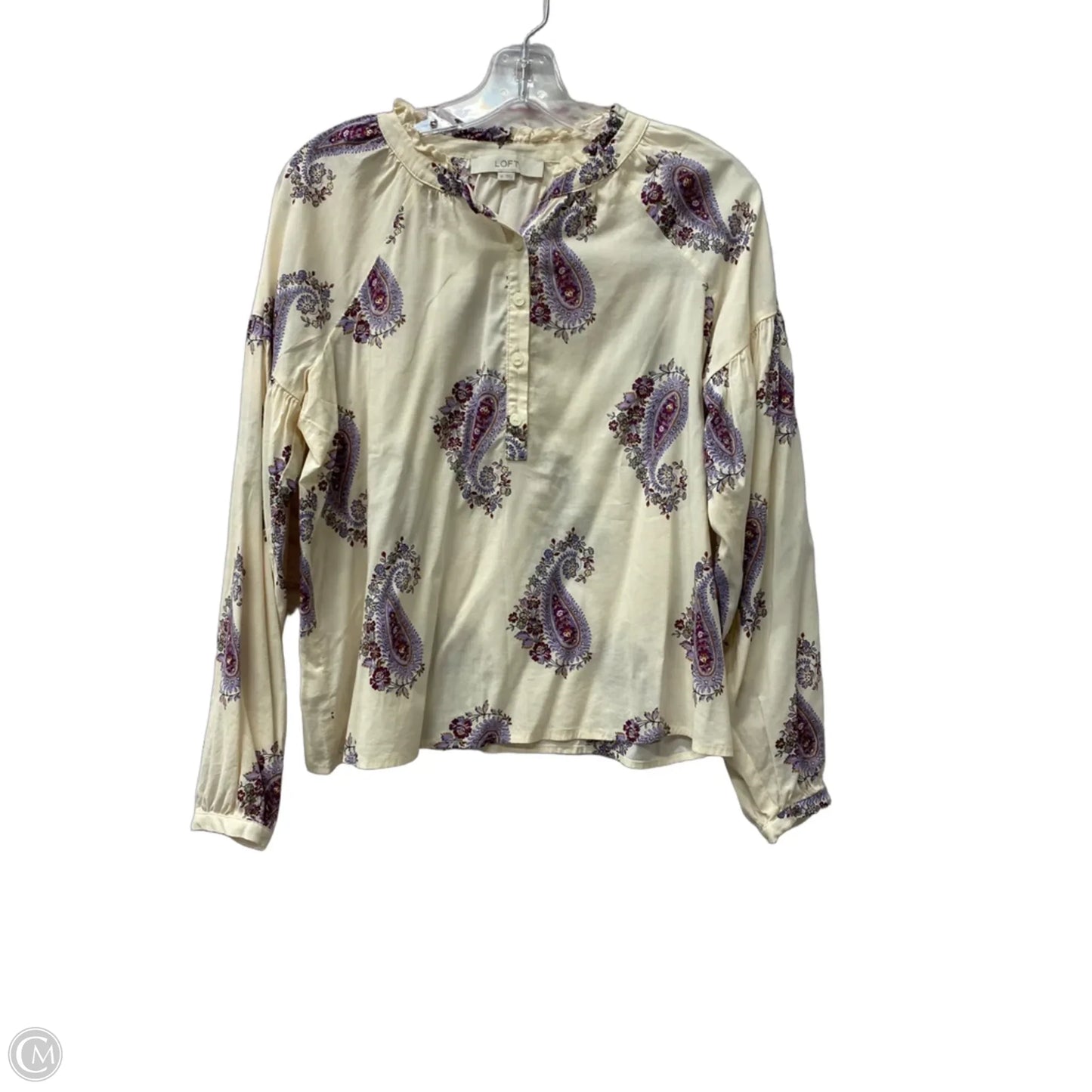 Top Long Sleeve By Loft In Cream & Purple, Size: Xs