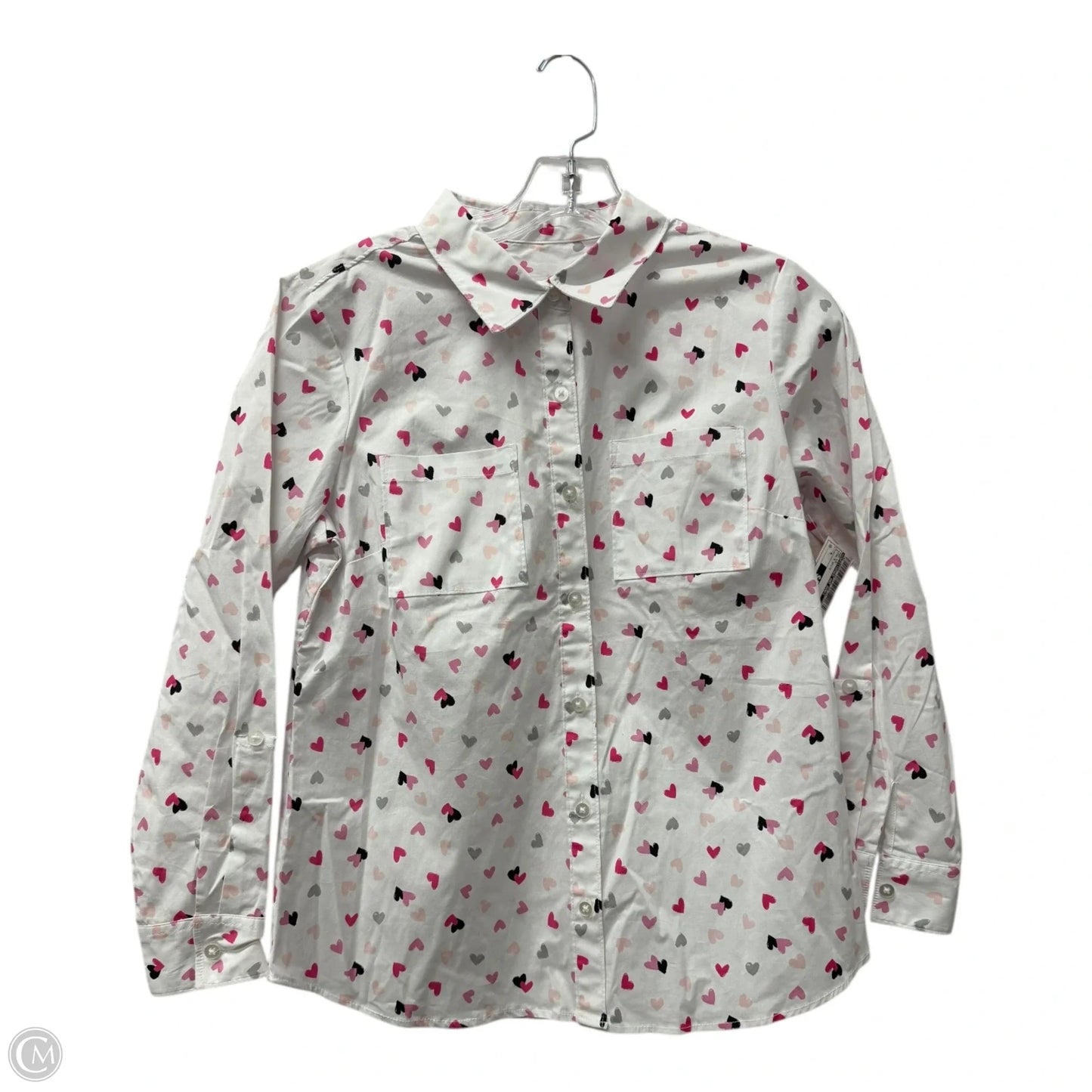 Top Long Sleeve By Christopher And Banks In Pink & White, Size: S