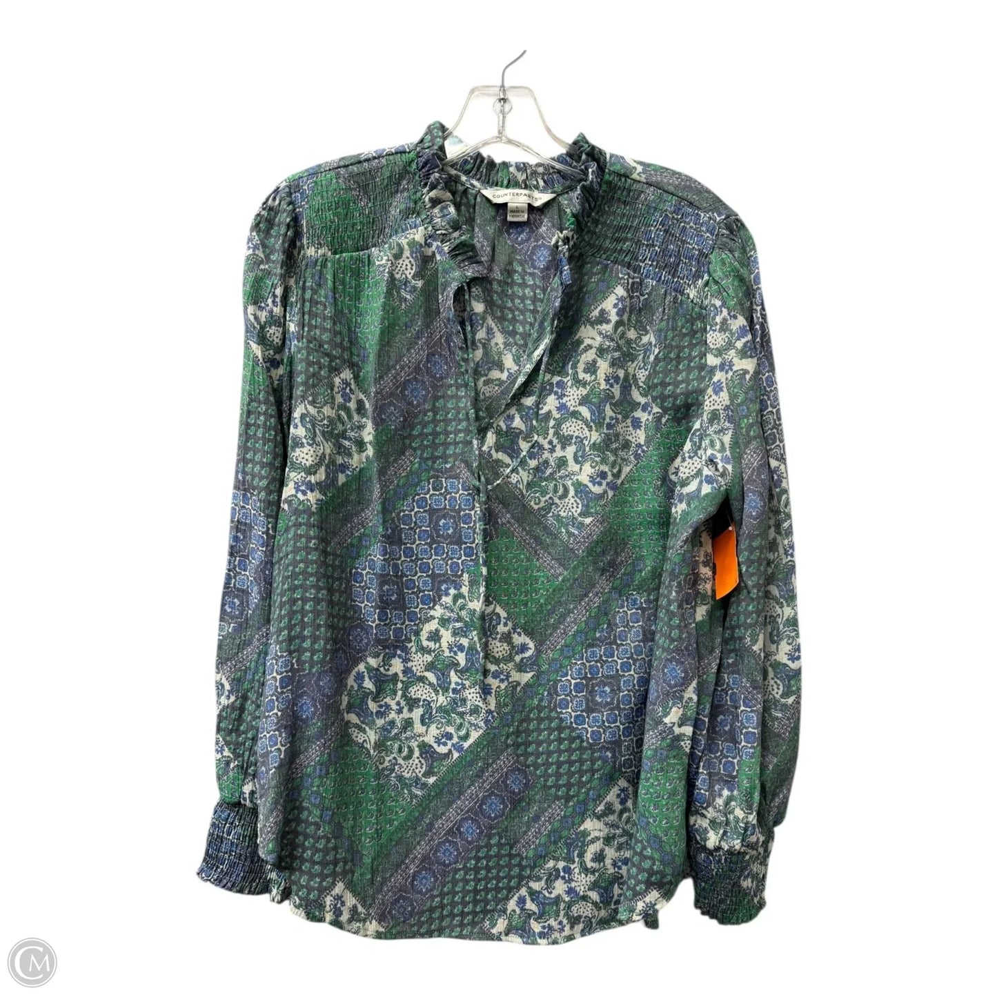 Top Long Sleeve By Counterparts In Blue & Green, Size: L