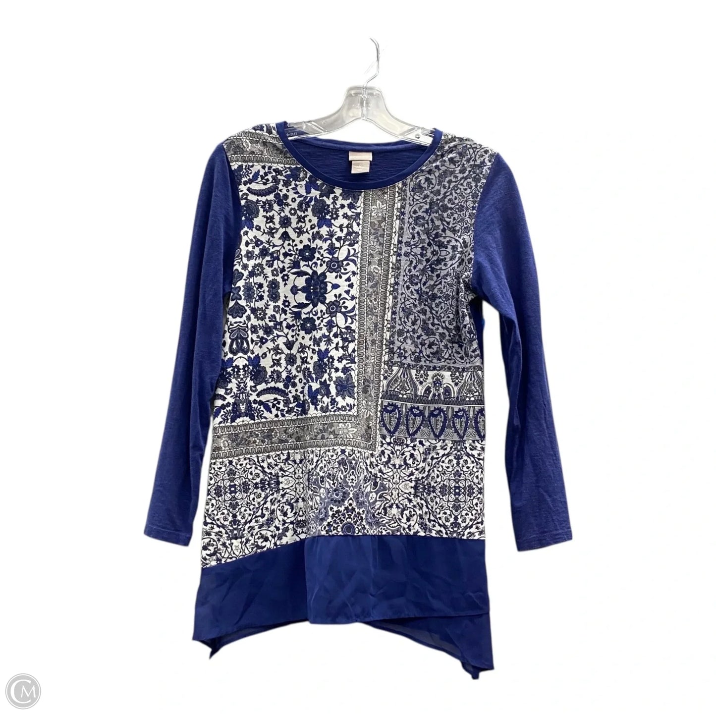 Top Long Sleeve By Chicos In Blue & Grey, Size: S