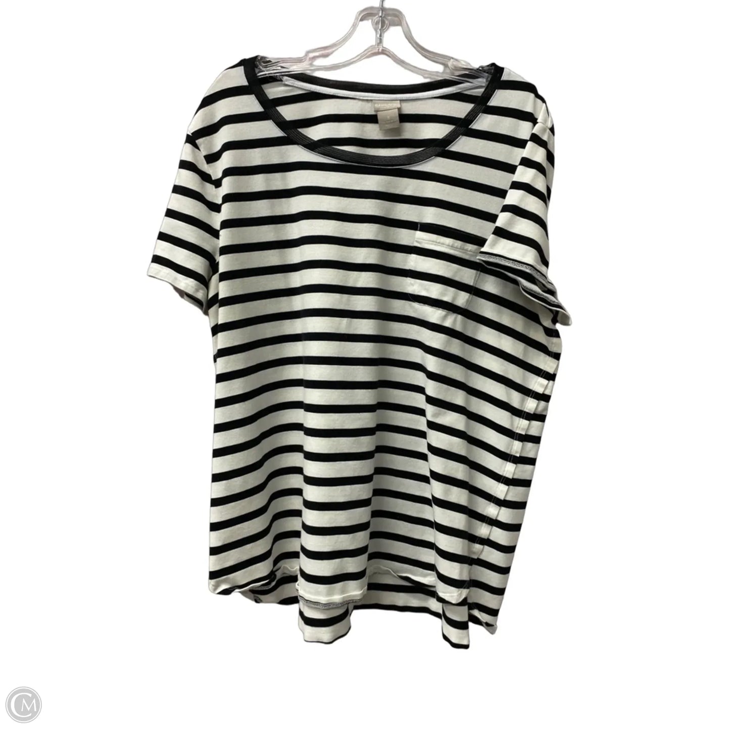 Top Short Sleeve By Chicos In Black & White, Size: Xl