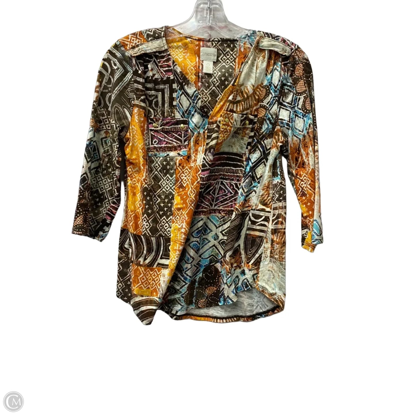 Top Long Sleeve By Chicos In Brown & Orange, Size: Xs