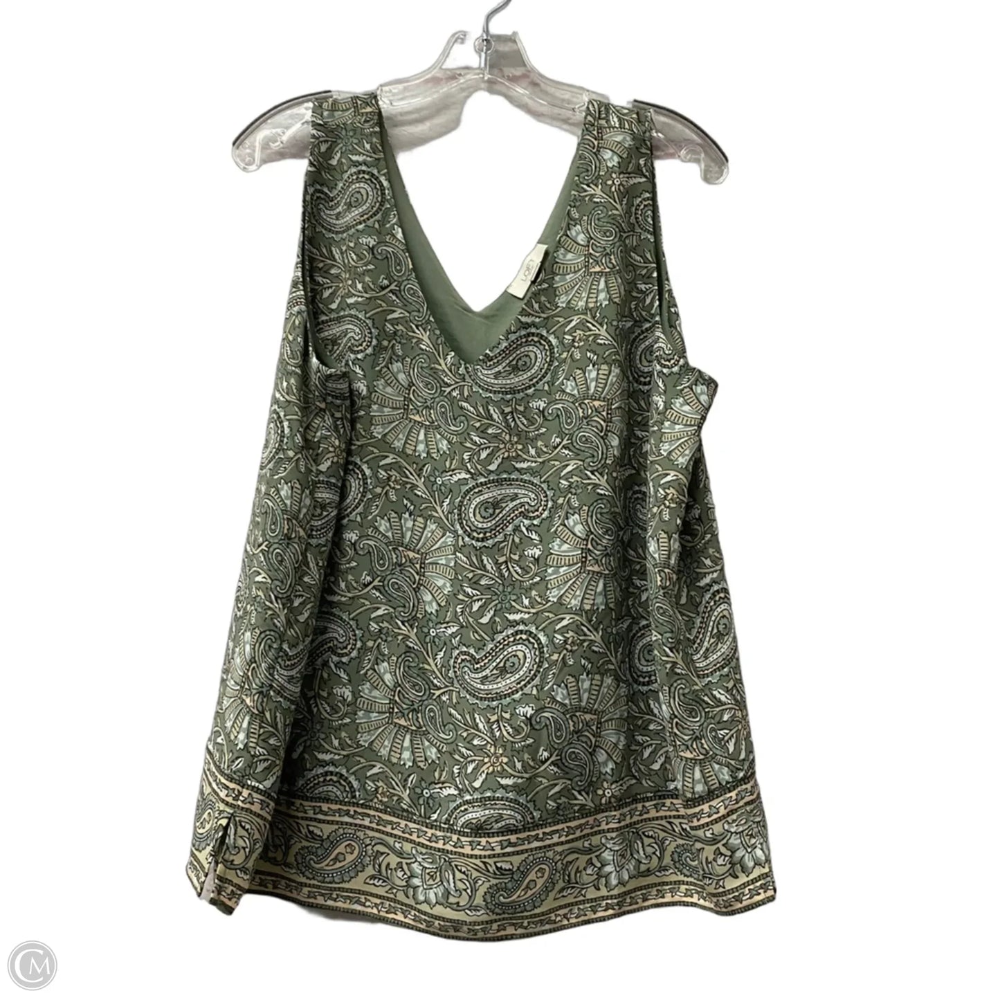 Top Sleeveless By Loft In Green & Tan, Size: L