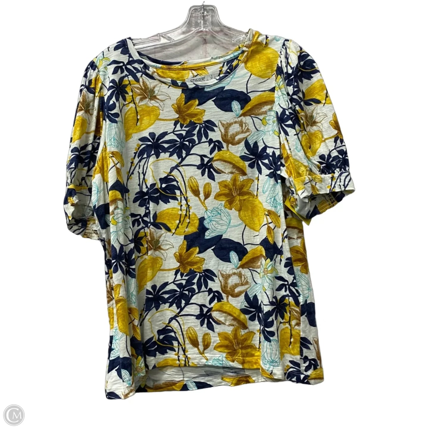 Top Short Sleeve By Chicos In Blue & Yellow, Size: Xl