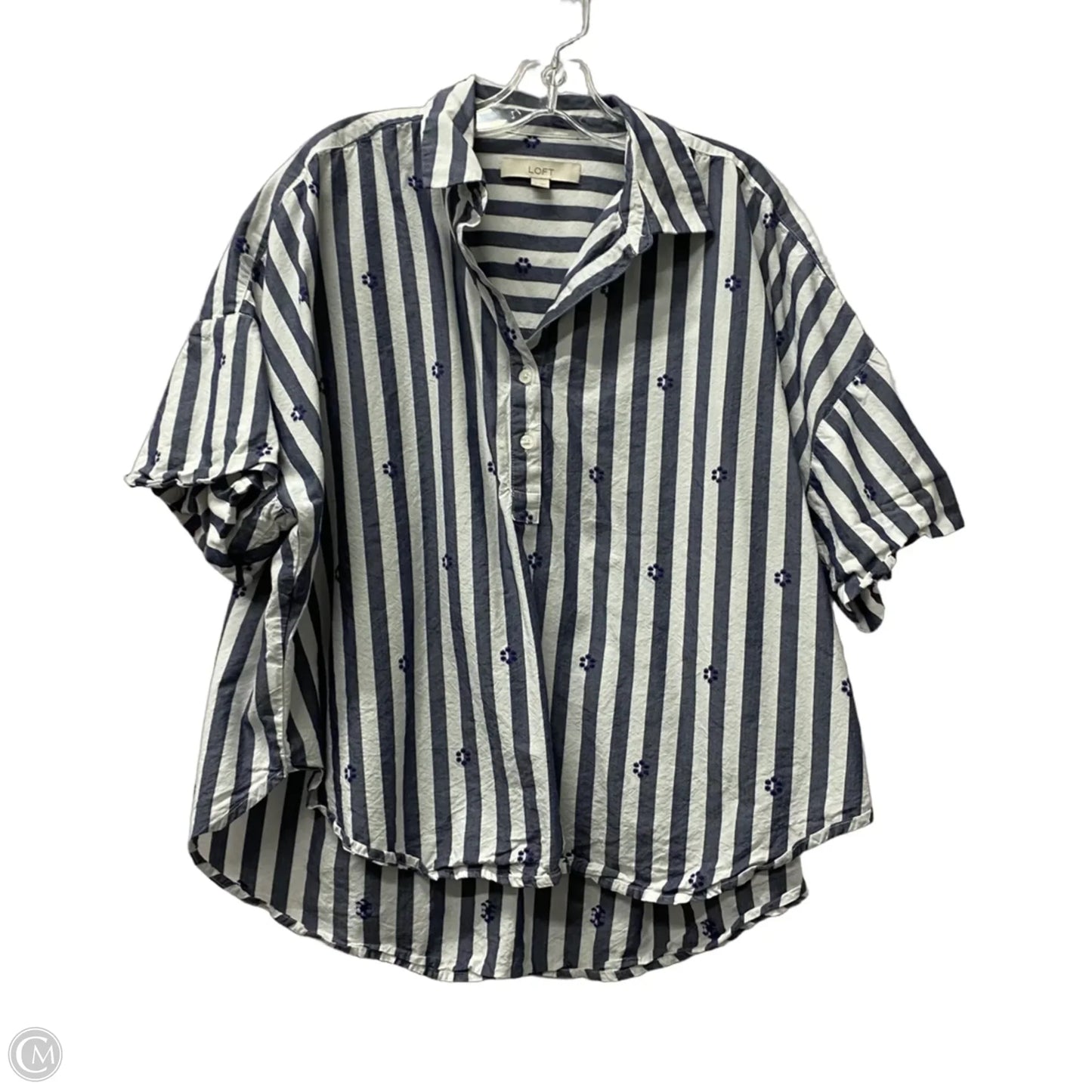 Top Short Sleeve By Loft In Blue & White, Size: M