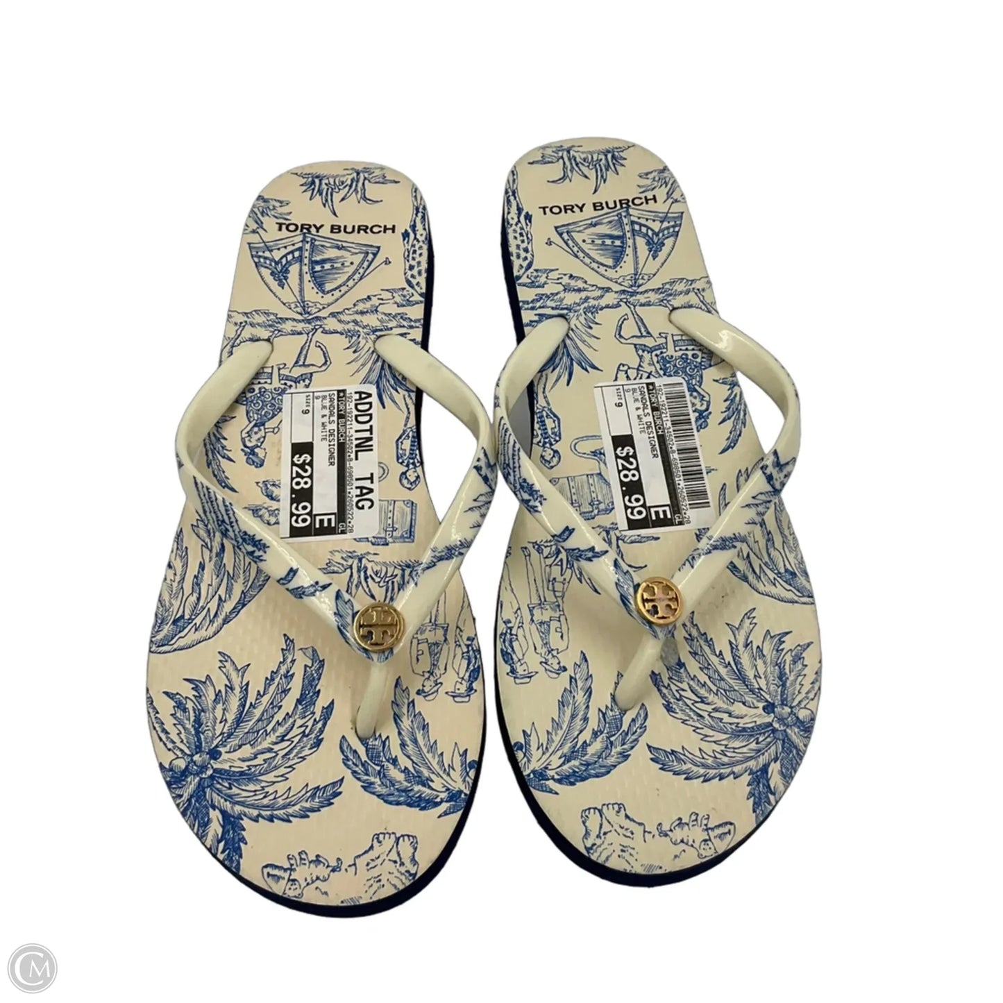 Sandals Designer By Tory Burch In Blue & White, Size: 9