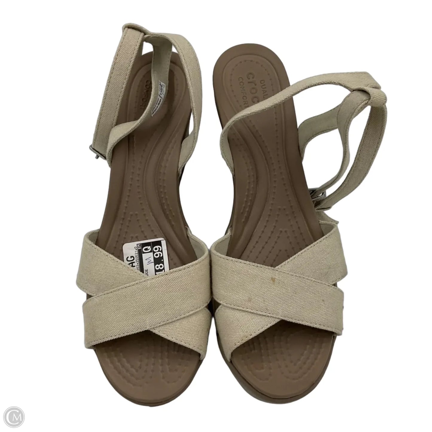 Sandals Heels Wedge By Crocs In Taupe, Size: 9