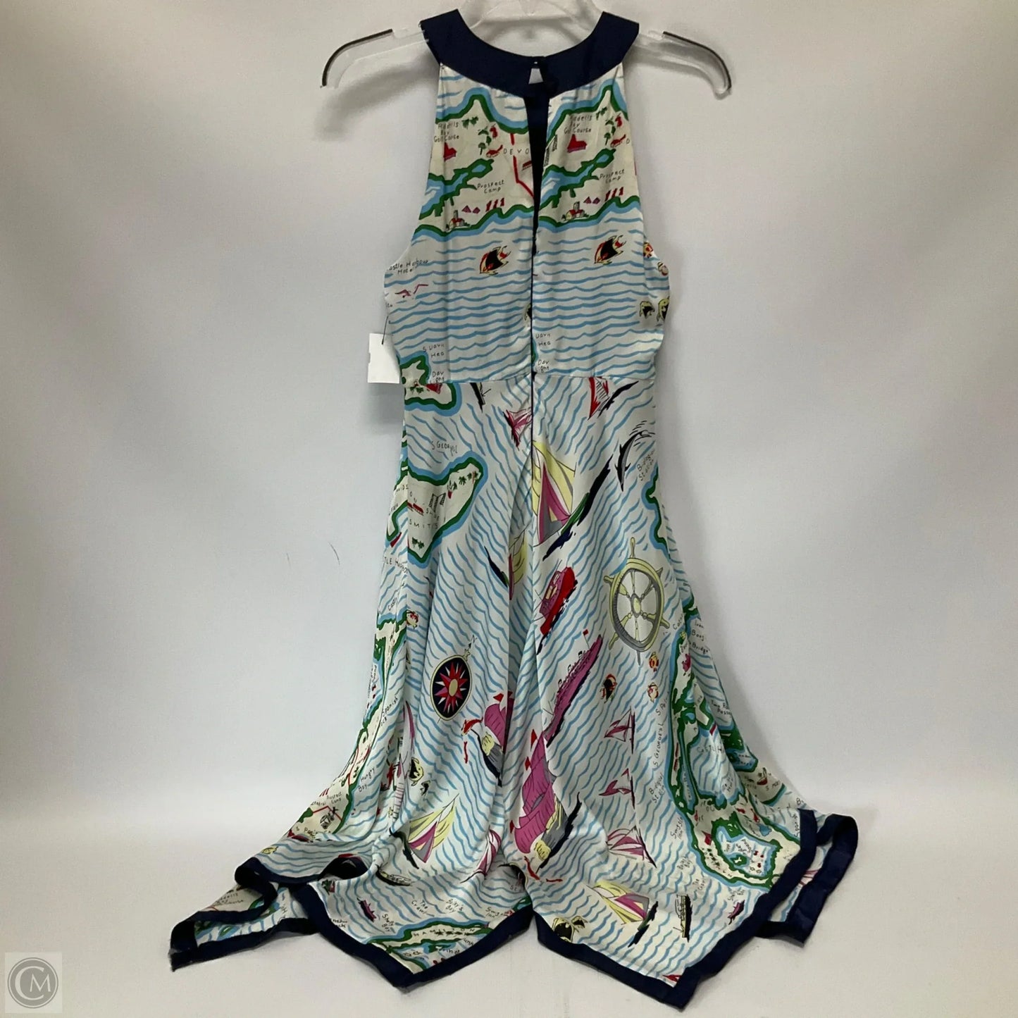 Dress Casual Midi By Eva Franco In Blue & White, Size: 4p