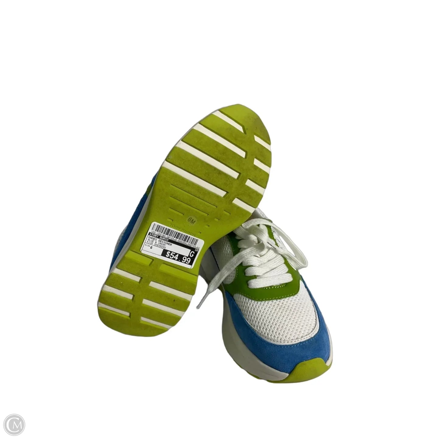 Shoes Designer By Tory Burch In Blue & Cream, Size: 6