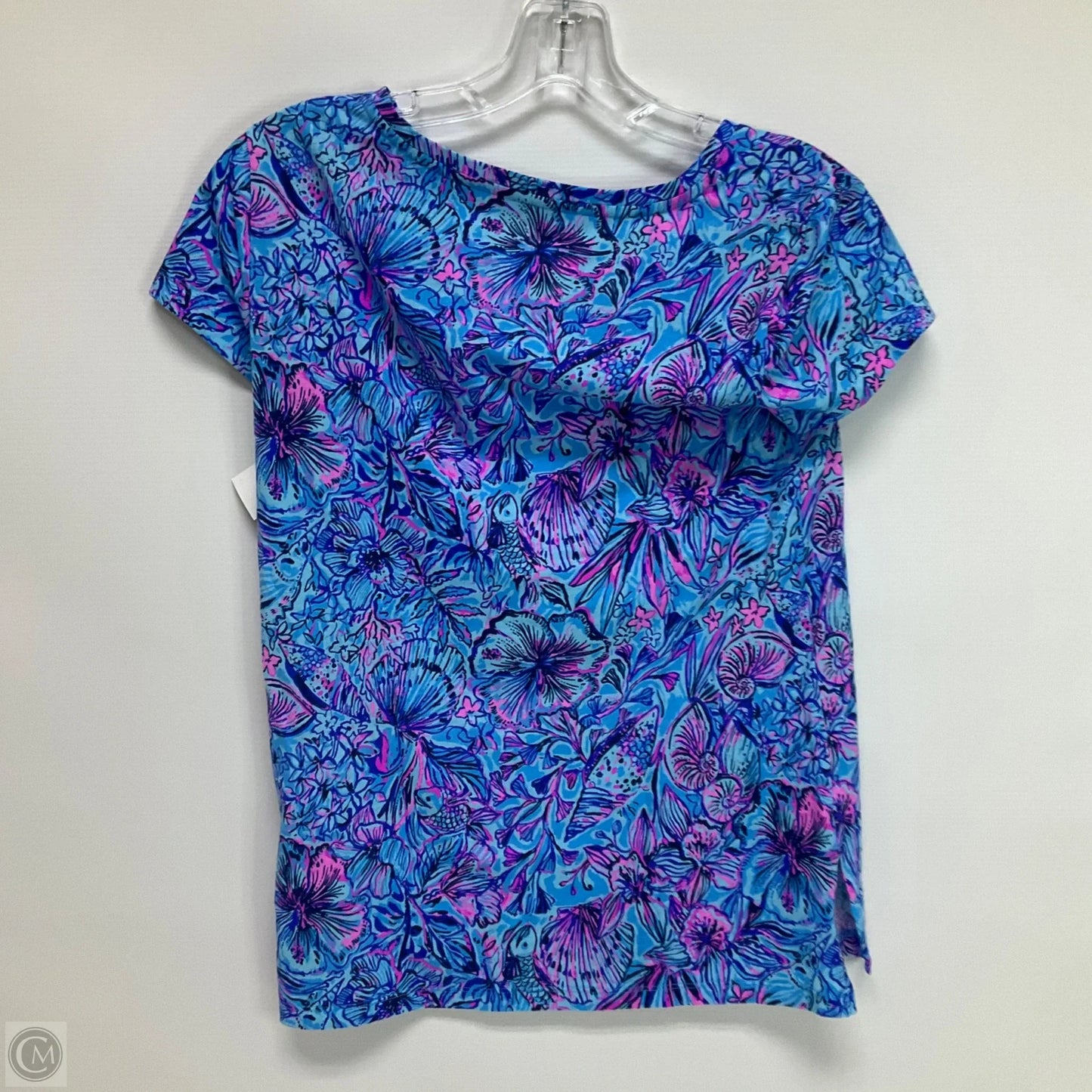 Top Short Sleeve Designer By Lilly Pulitzer In Blue & Pink, Size: Xxs