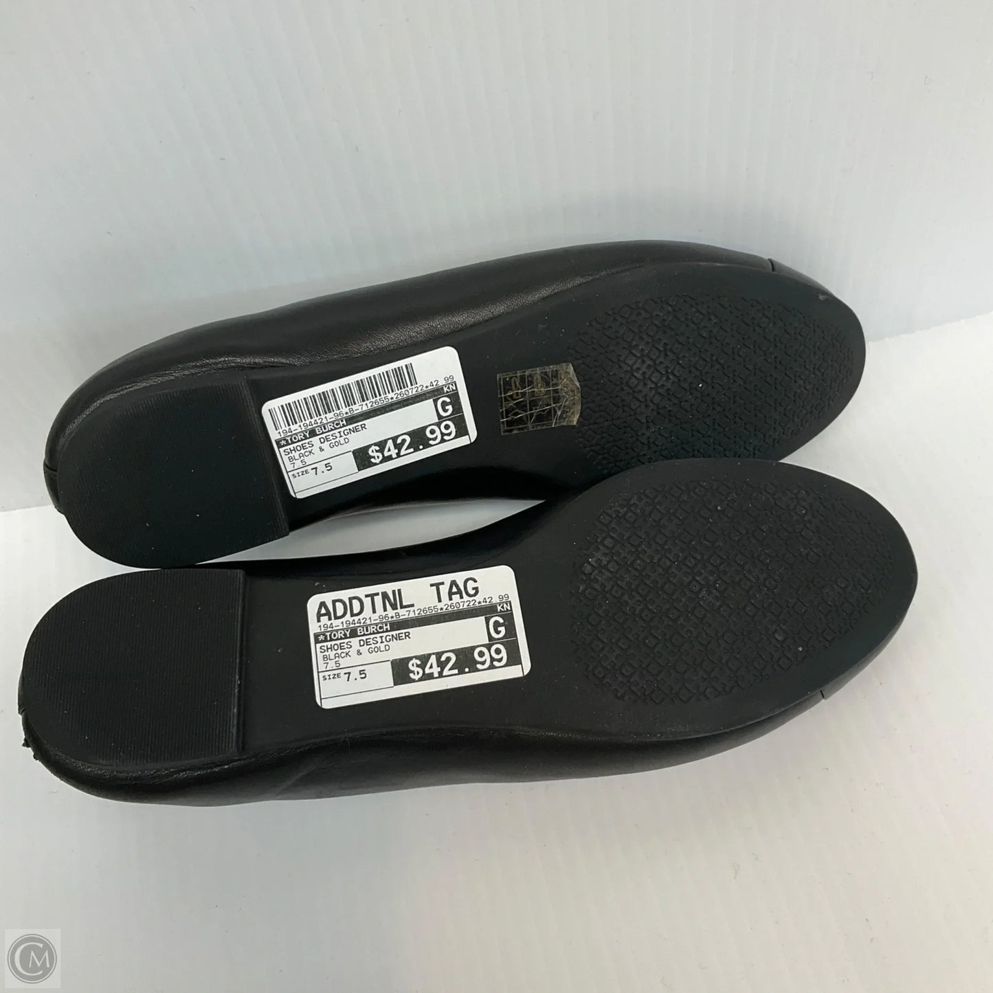 Shoes Designer By Tory Burch In Black & Gold, Size: 7.5
