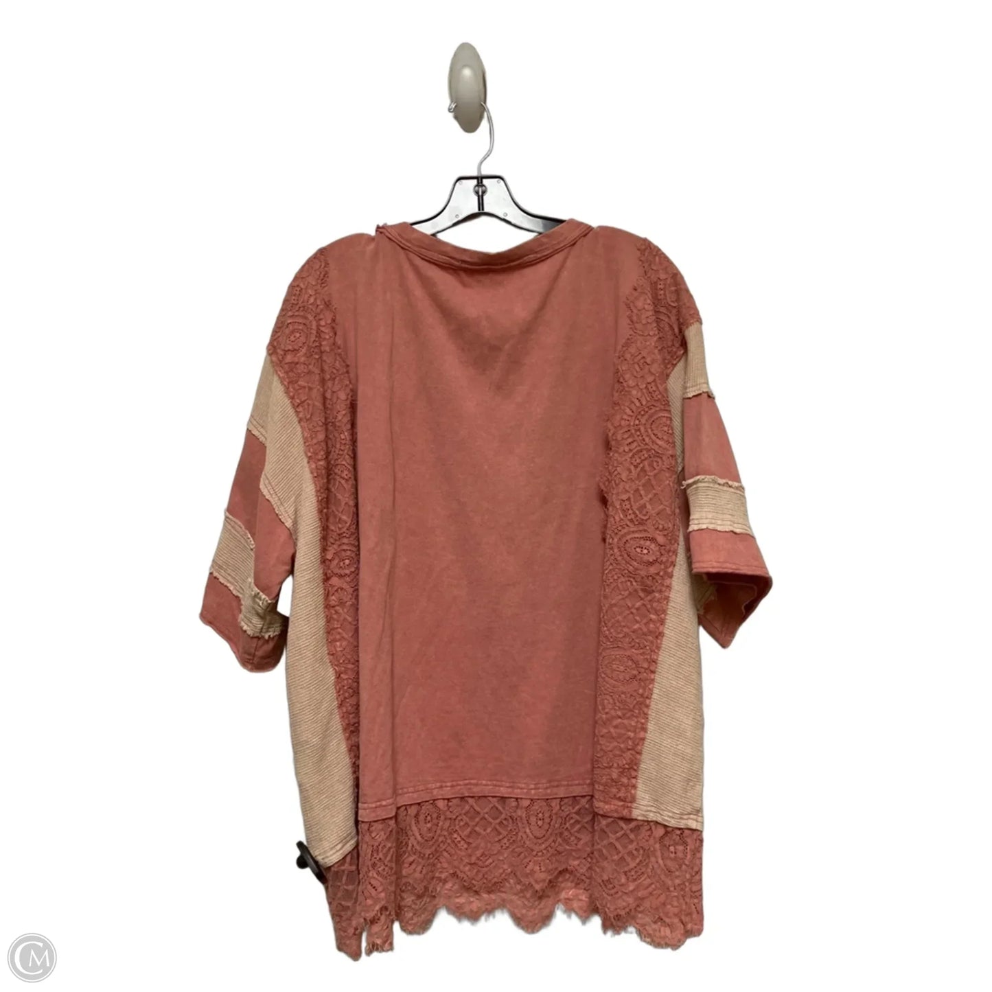 Top Short Sleeve By Oli & Hali In Cream & Pink, Size: Xl