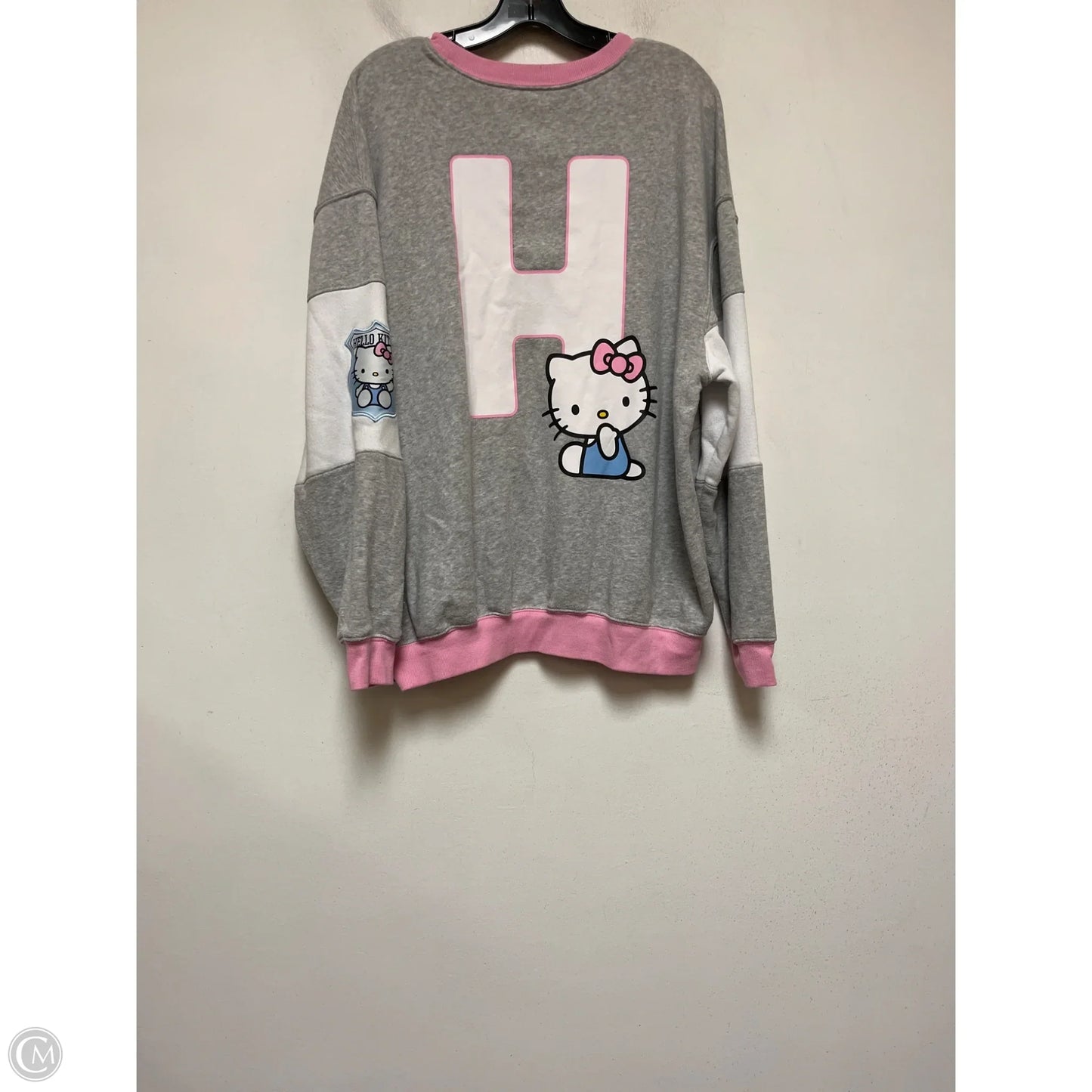Sweatshirt Crewneck By Clothes Mentor In Grey & Pink, Size: Xxl