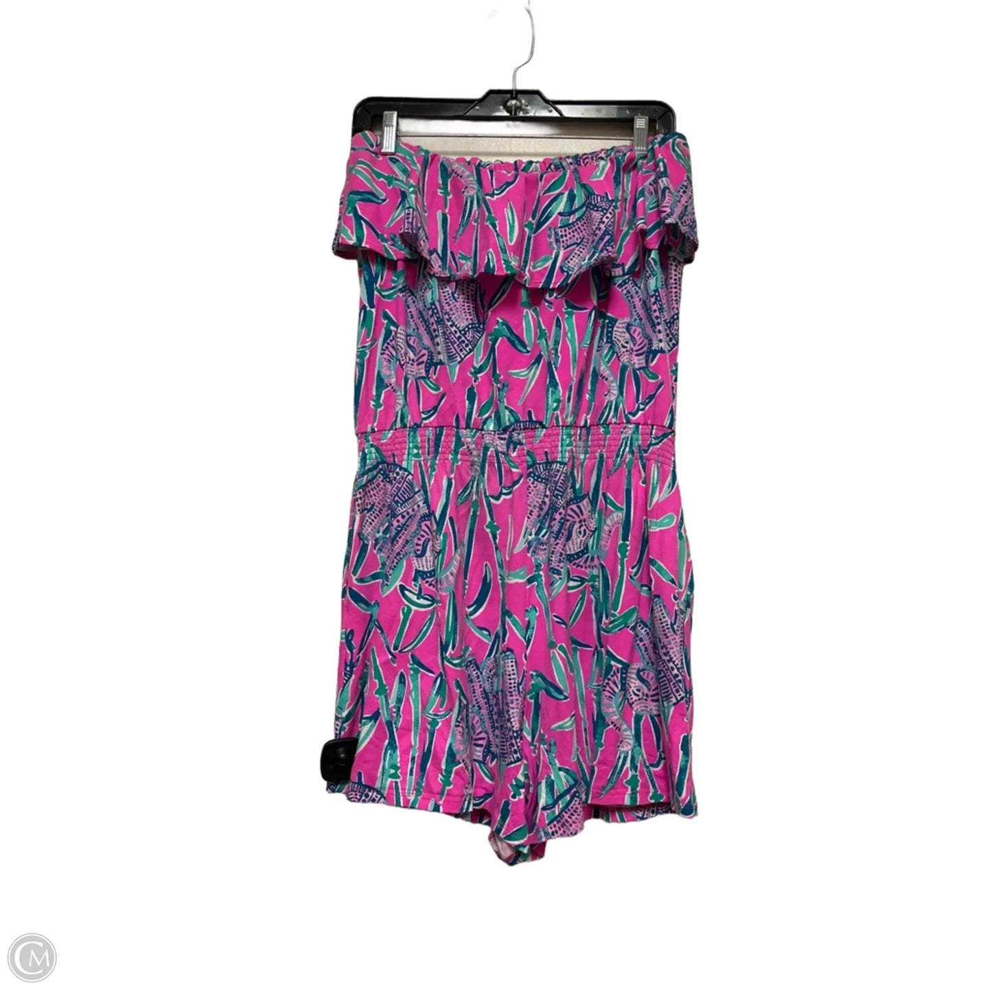 Romper Designer By Lilly Pulitzer In Green & Pink, Size: M