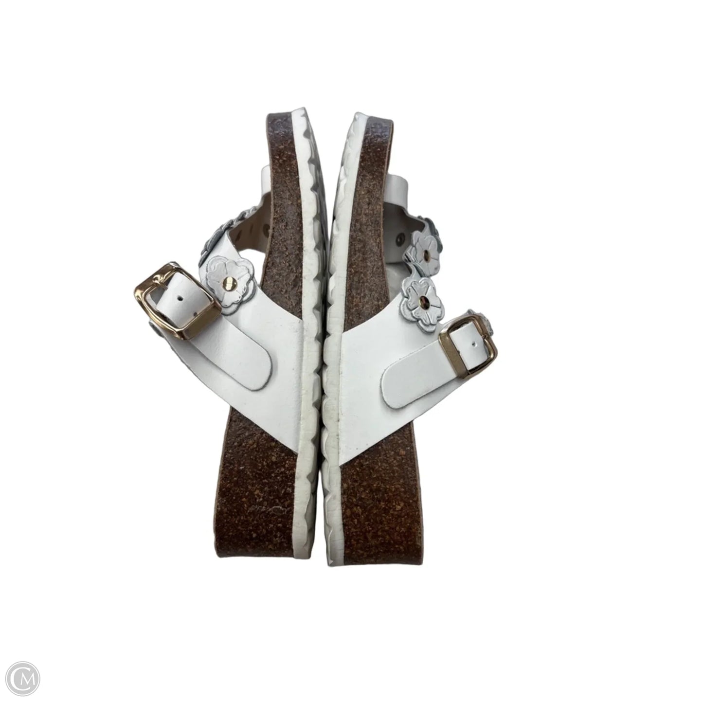 Sandals Flats By Clothes Mentor In Tan & White, Size: 9
