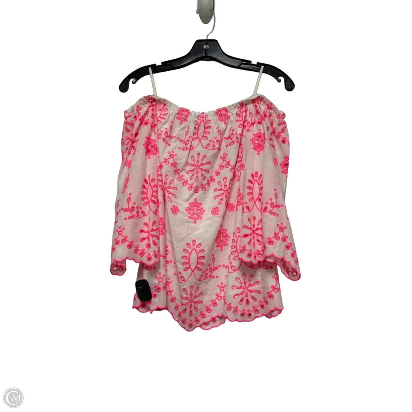 Top Short Sleeve Designer By Lilly Pulitzer In Pink & White, Size: M