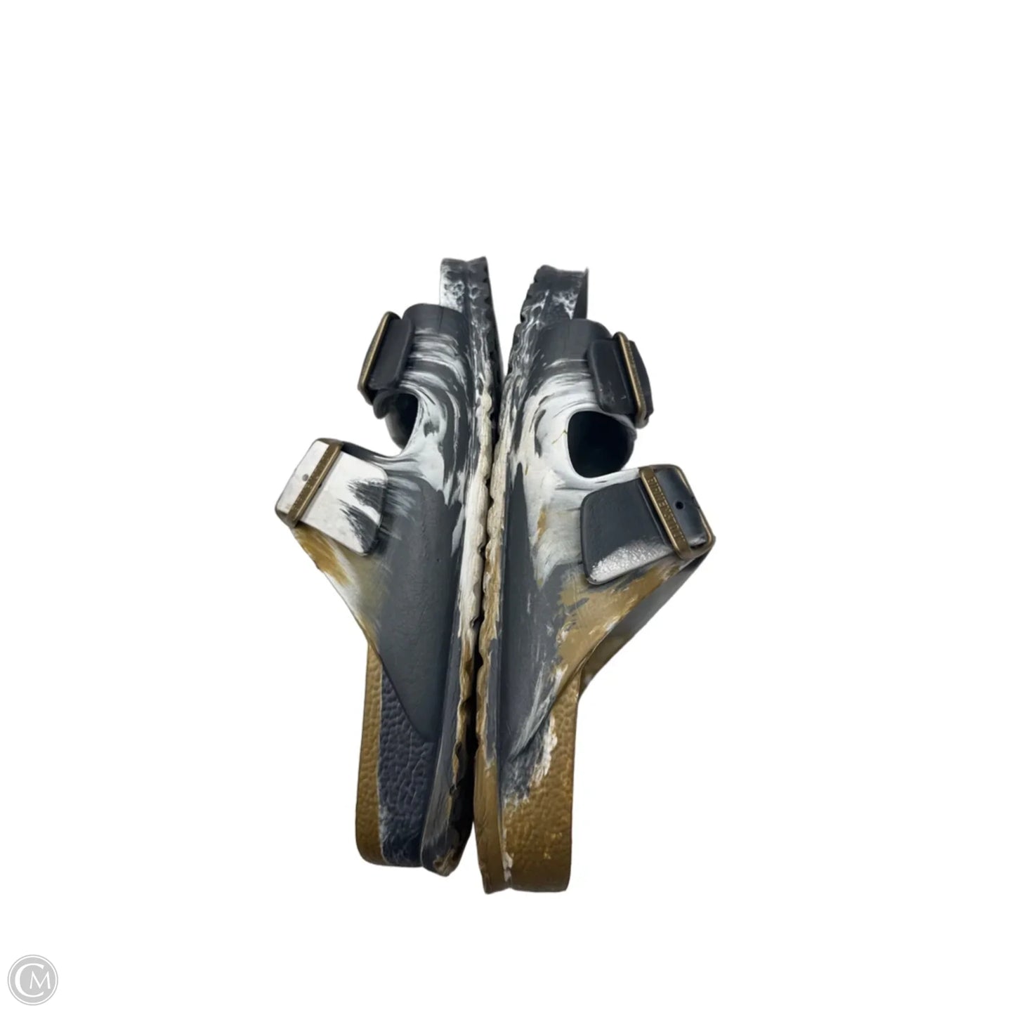 Sandals Flats By Birkenstock In Gold & Grey, Size: 9