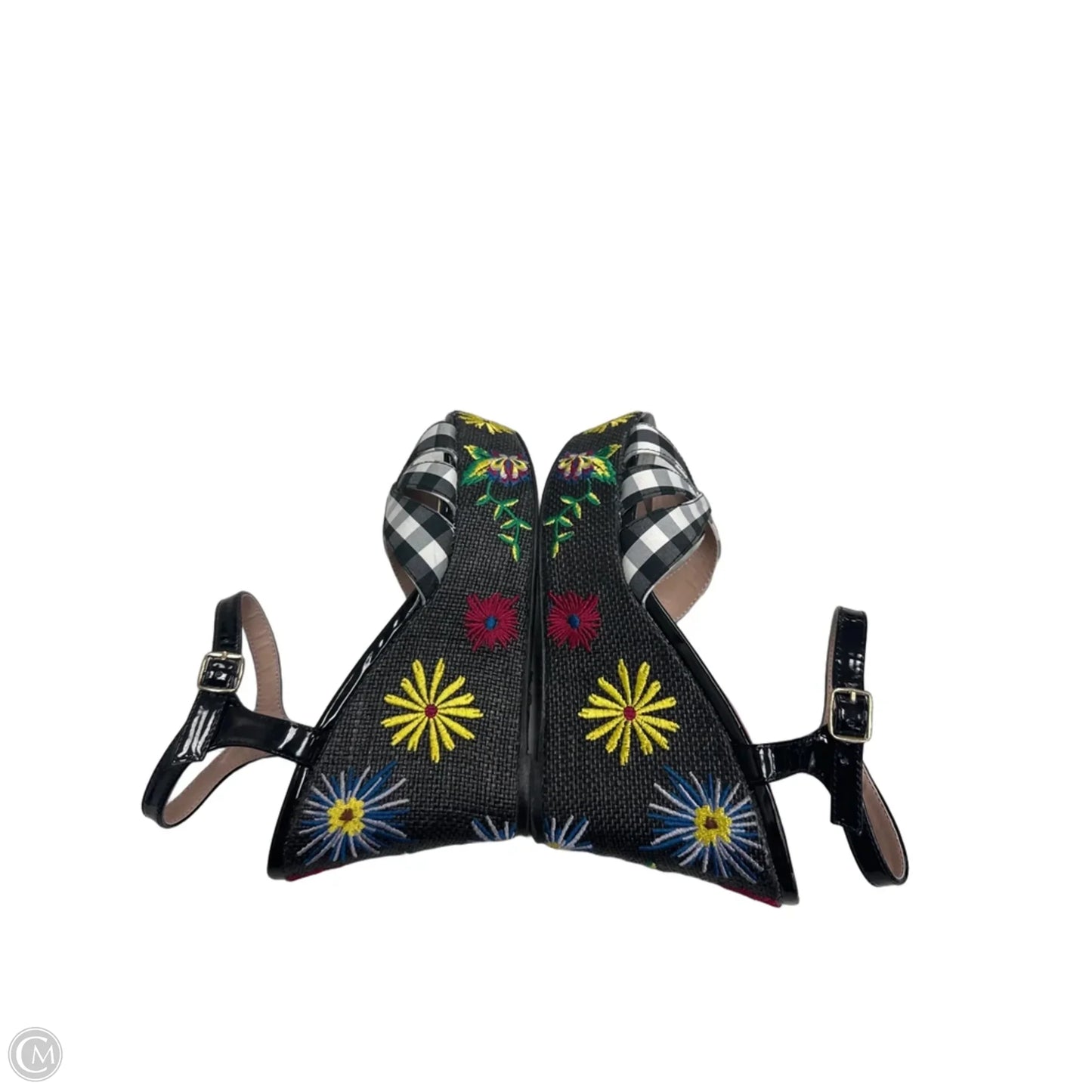 Sandals Heels Wedge By Betsey Johnson In Black & White, Size: 7
