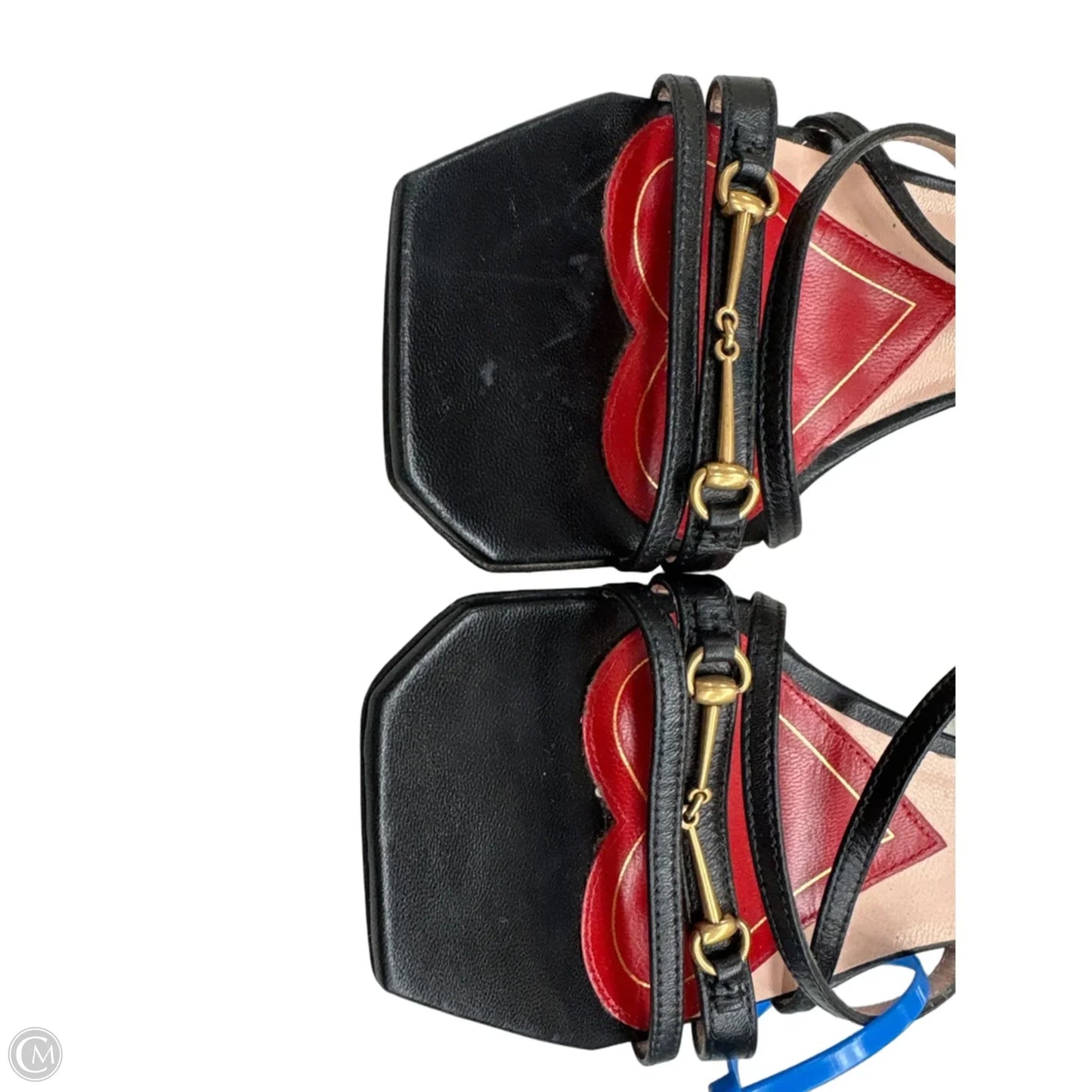 Shoes Luxury Designer By Gucci In Black & Red, Size: 6.5