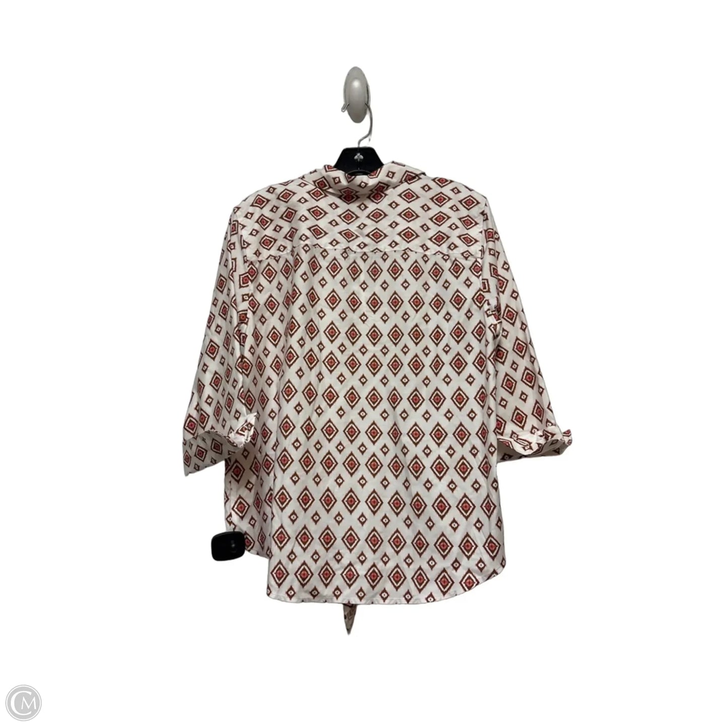 Top Short Sleeve By Chicos In Brown & White, Size: L