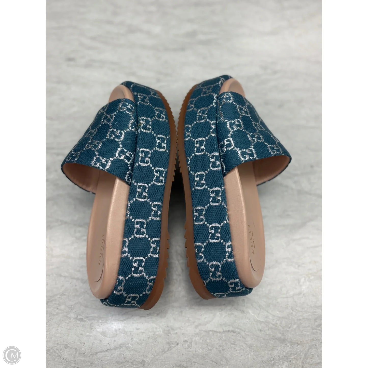 Sandals Luxury Designer By Gucci In Blue Denim, Size: 7